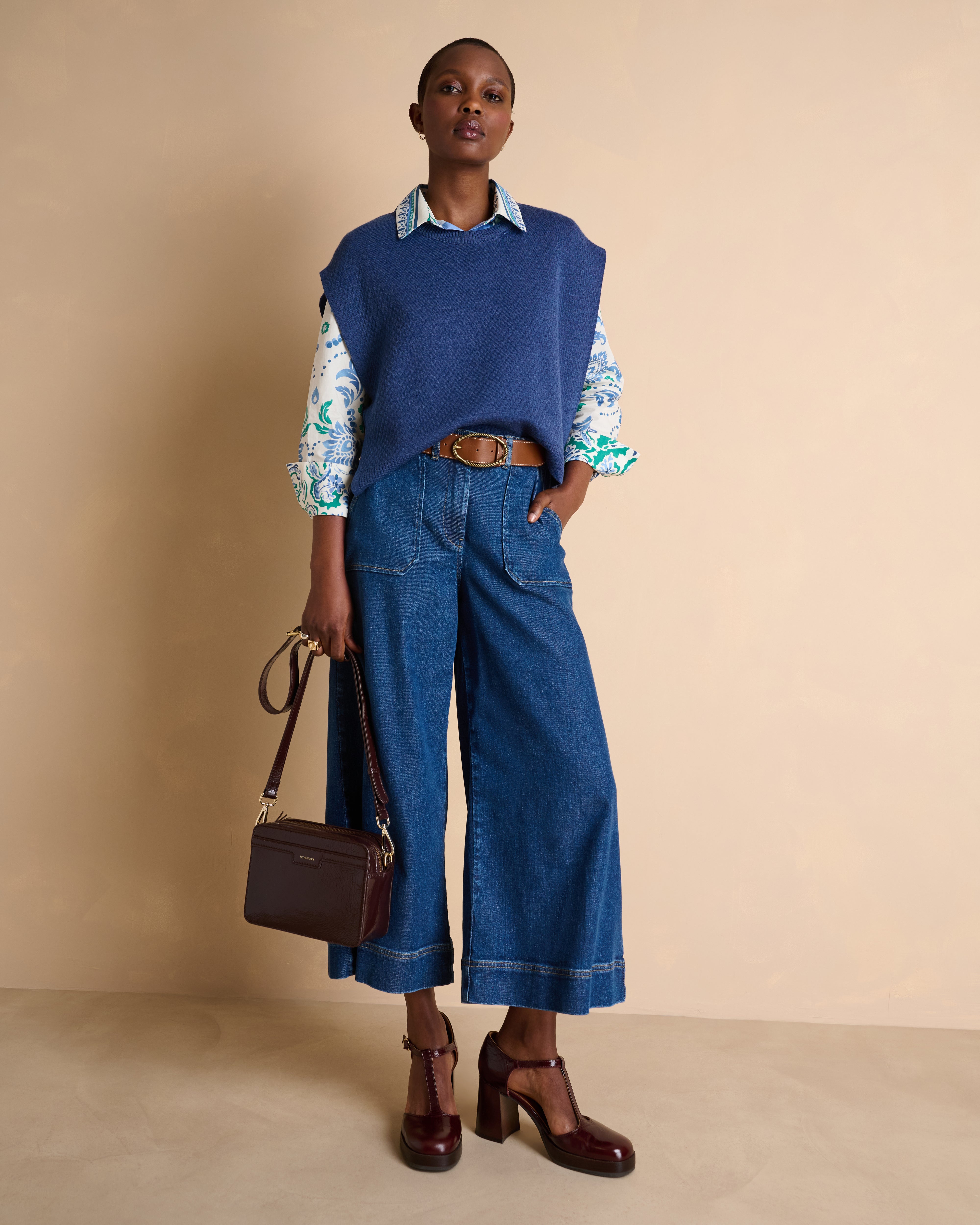 Jean jupe-culotte bleu longueur  en lyocell et coton stretch