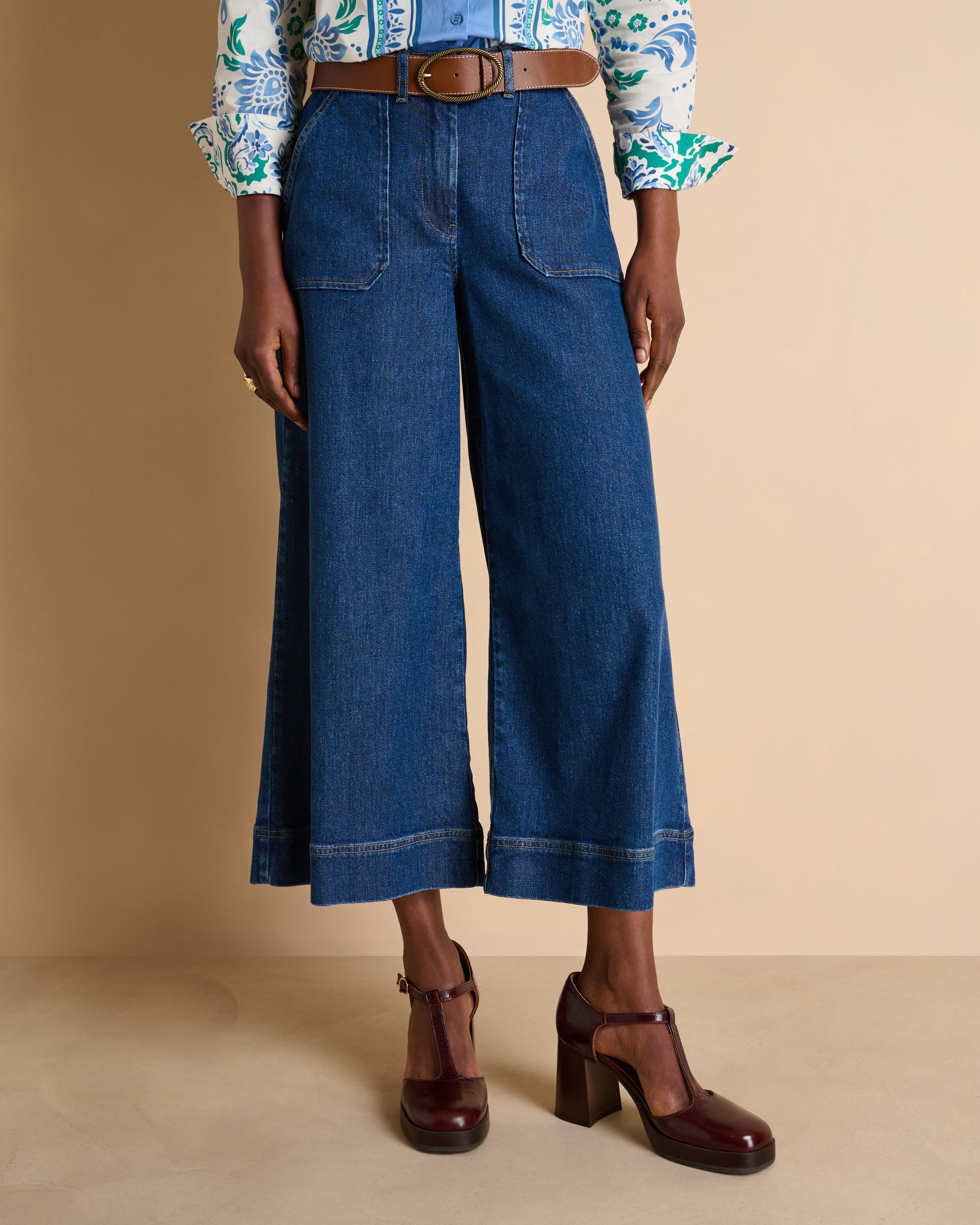 Jean jupe-culotte bleu longueur  en lyocell et coton stretch
