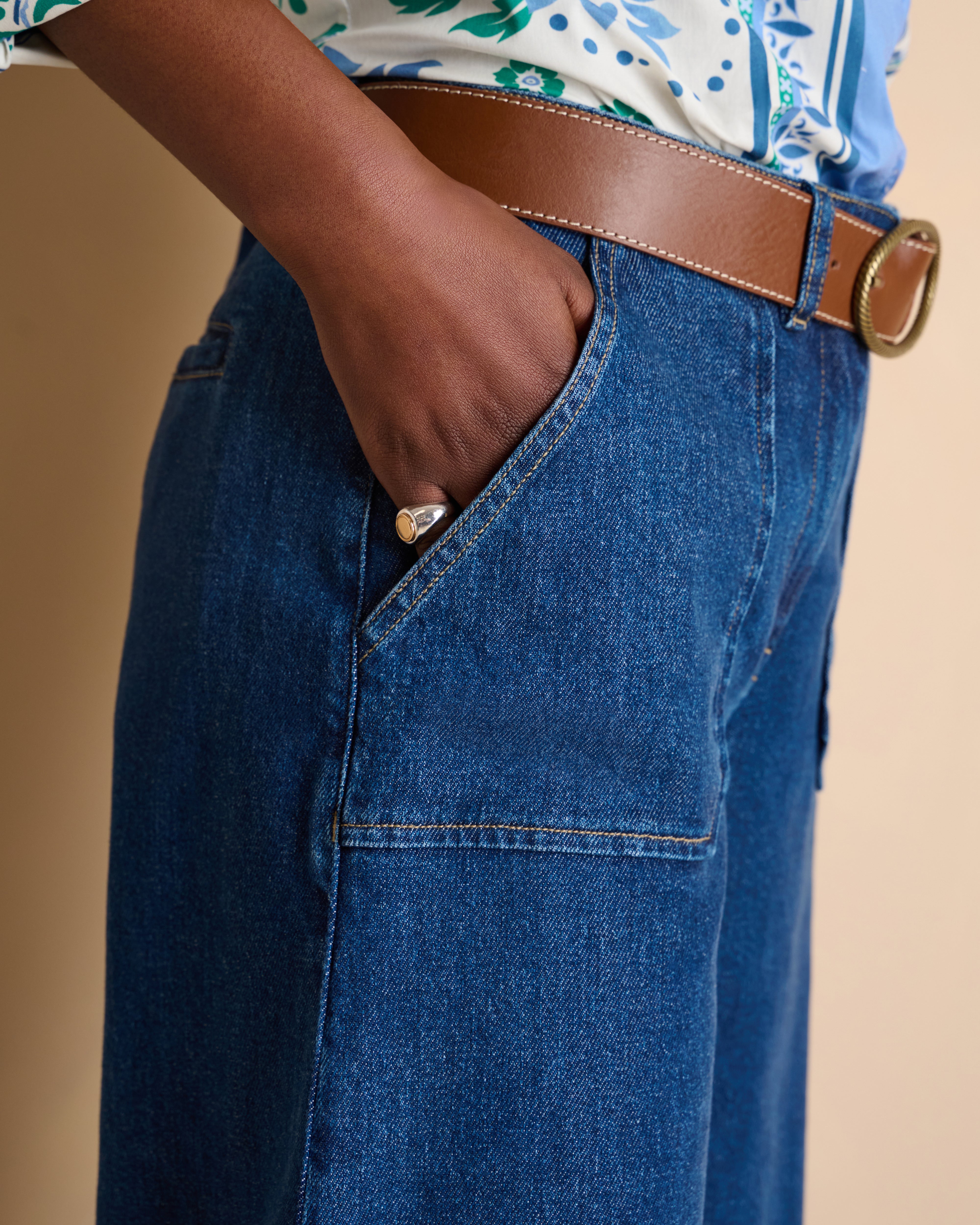 Jean jupe-culotte bleu longueur  en lyocell et coton stretch