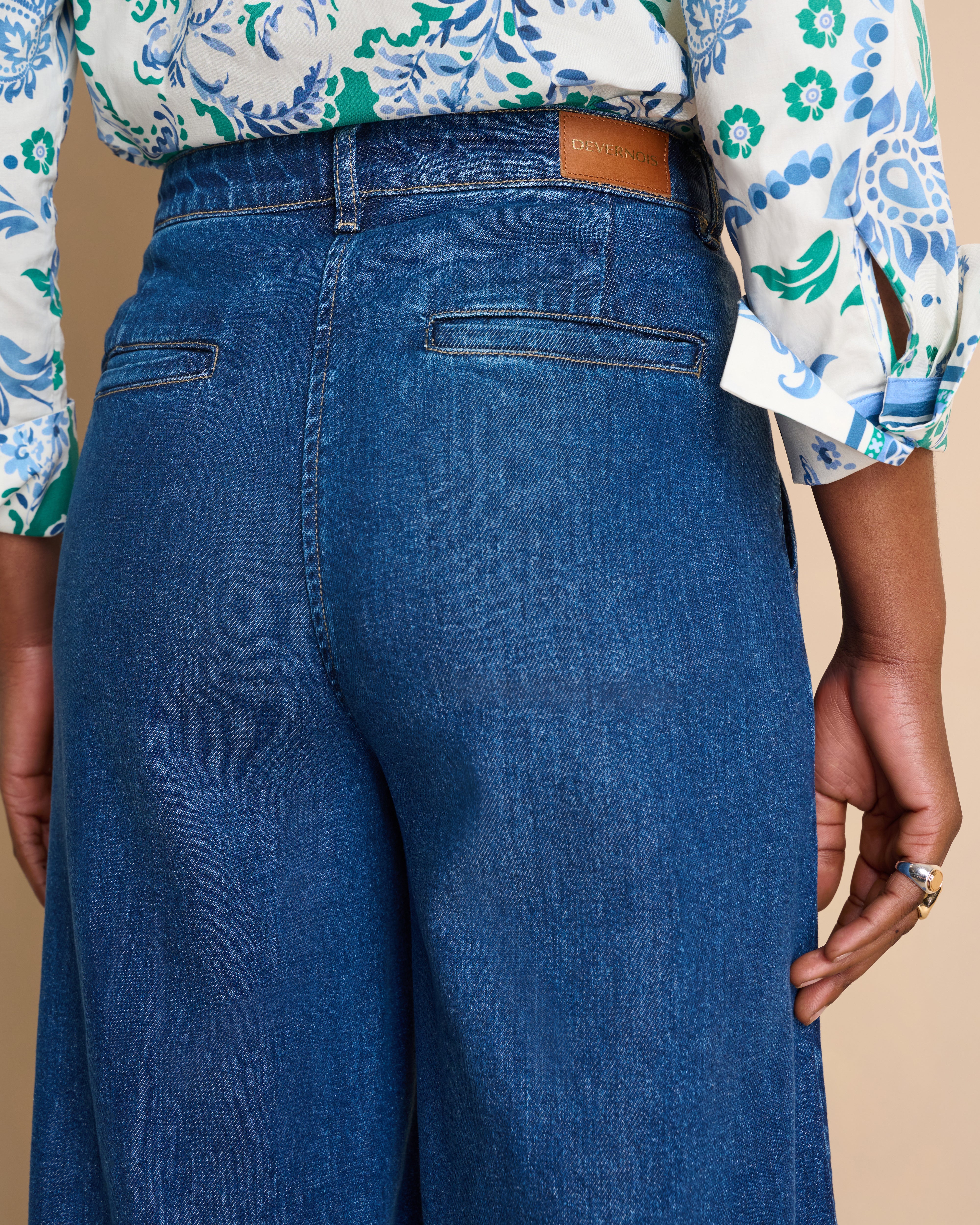 Jean jupe-culotte bleu longueur  en lyocell et coton stretch