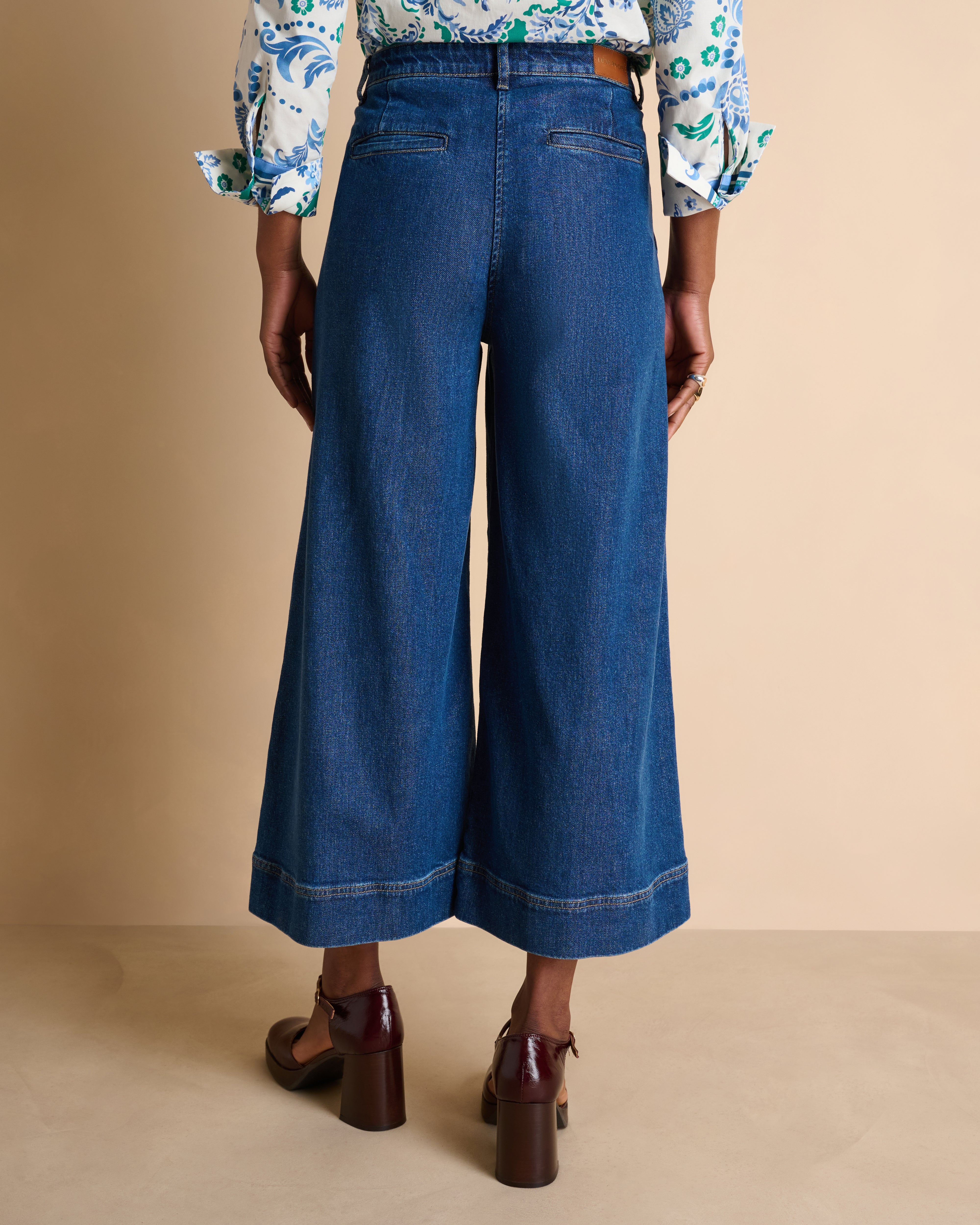 Jean jupe-culotte bleu longueur  en lyocell et coton stretch