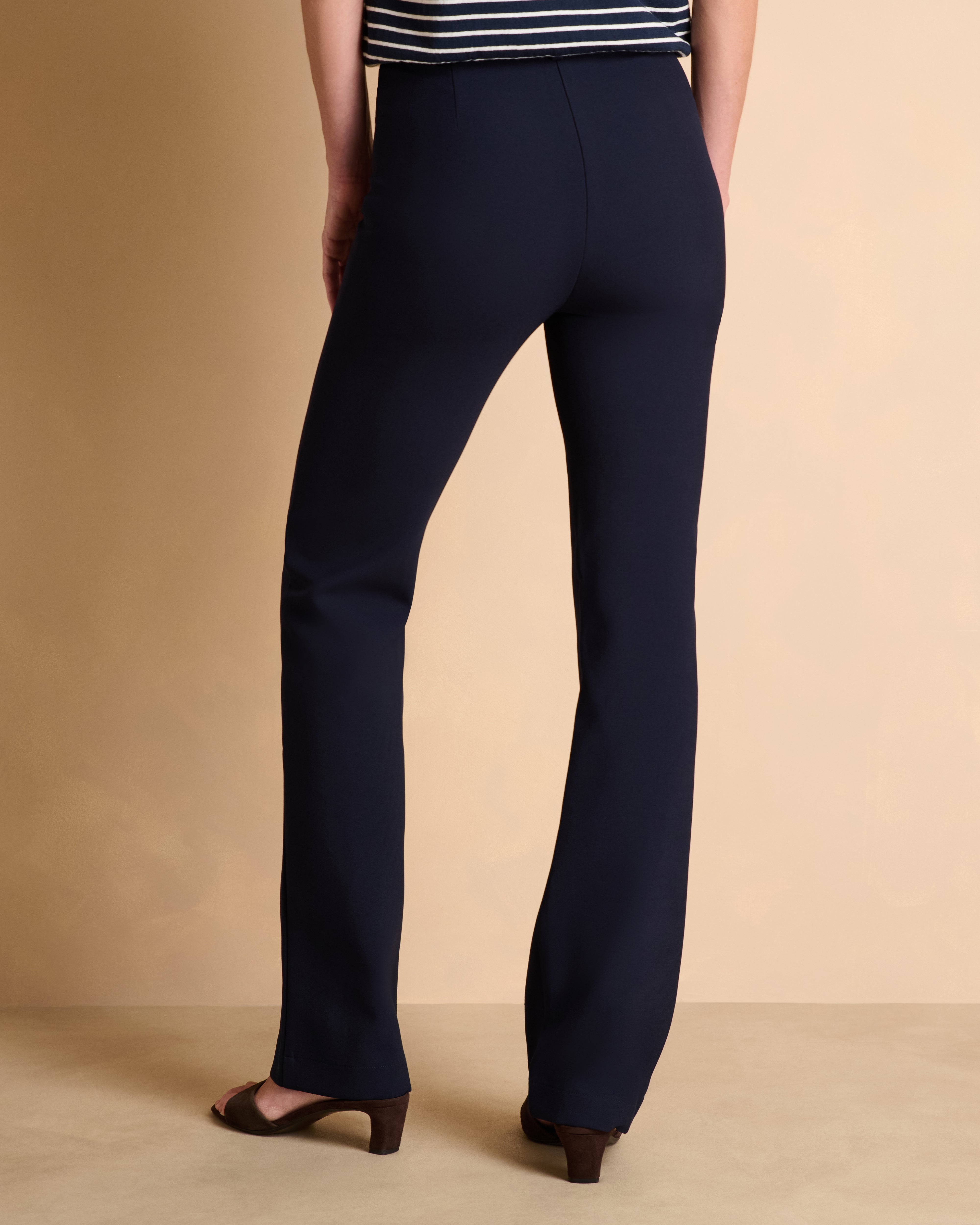 Pantalon bleu marine droit en double toile stretch