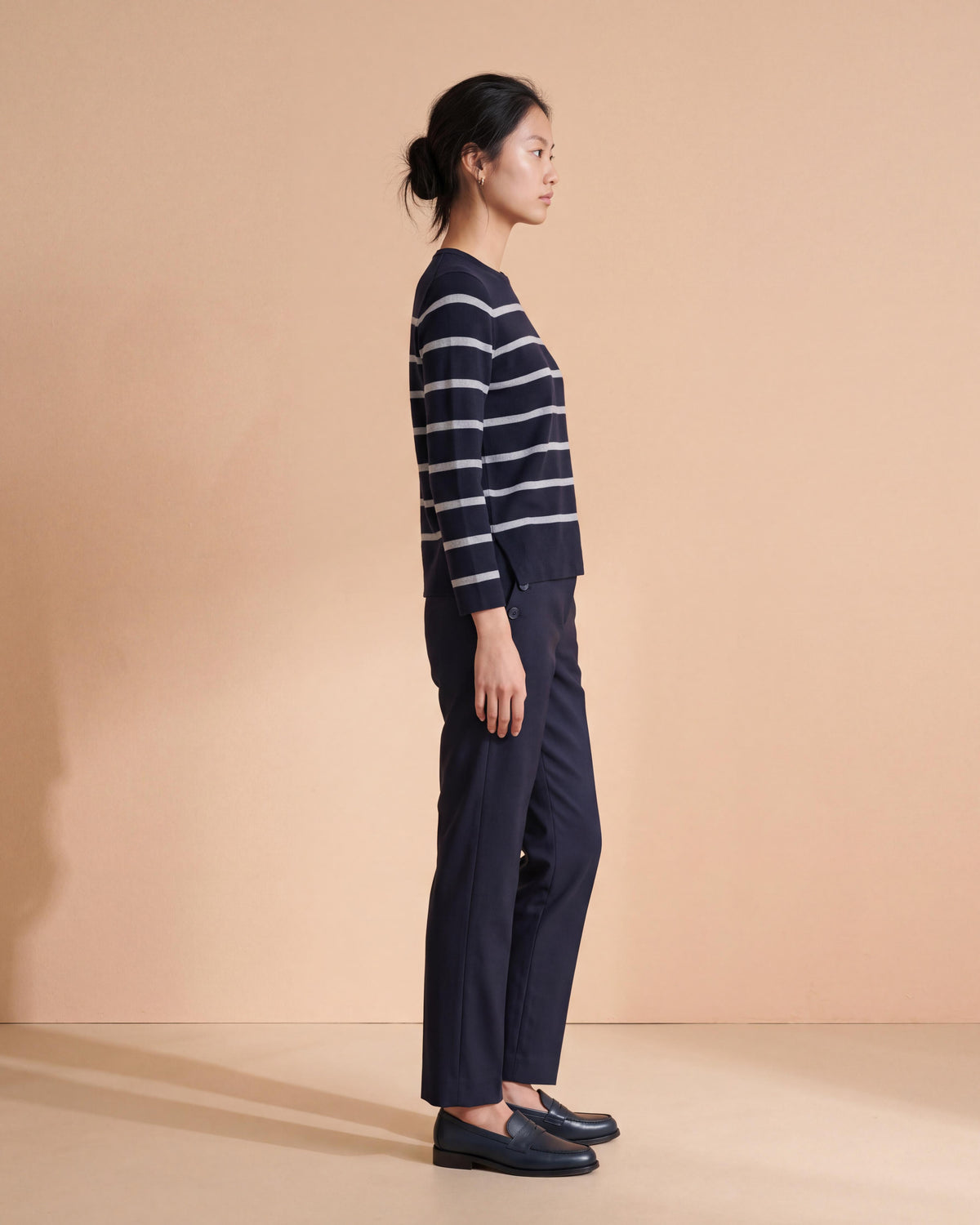 Pantalon bleu marine droit ceinture élastiquée PERFECT/14030/317