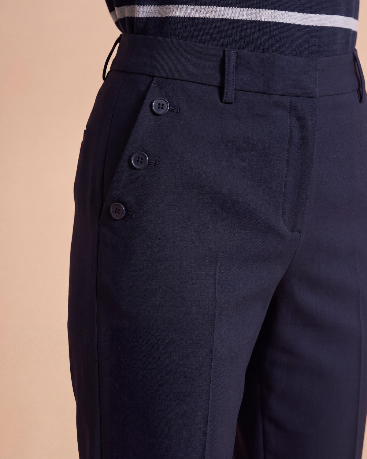 Pantalon bleu marine droit ceinture élastiquée PERFECT/14030/317