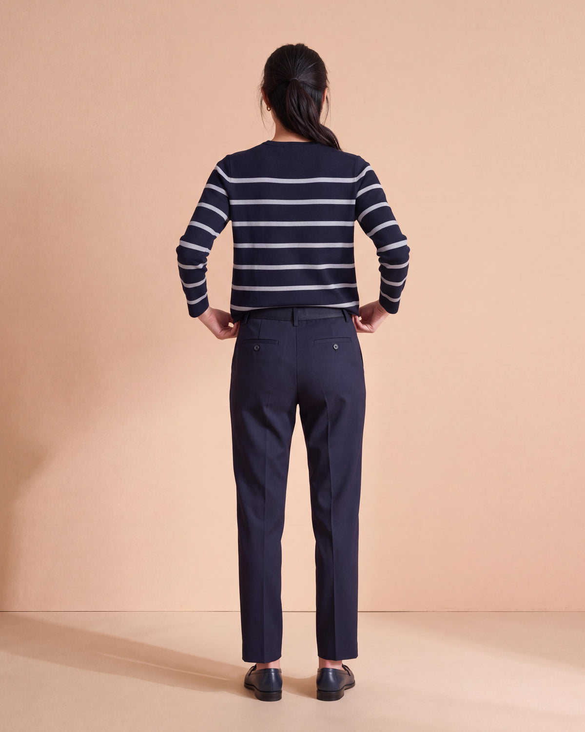 Pantalon bleu marine droit ceinture élastiquée PERFECT/14030/317