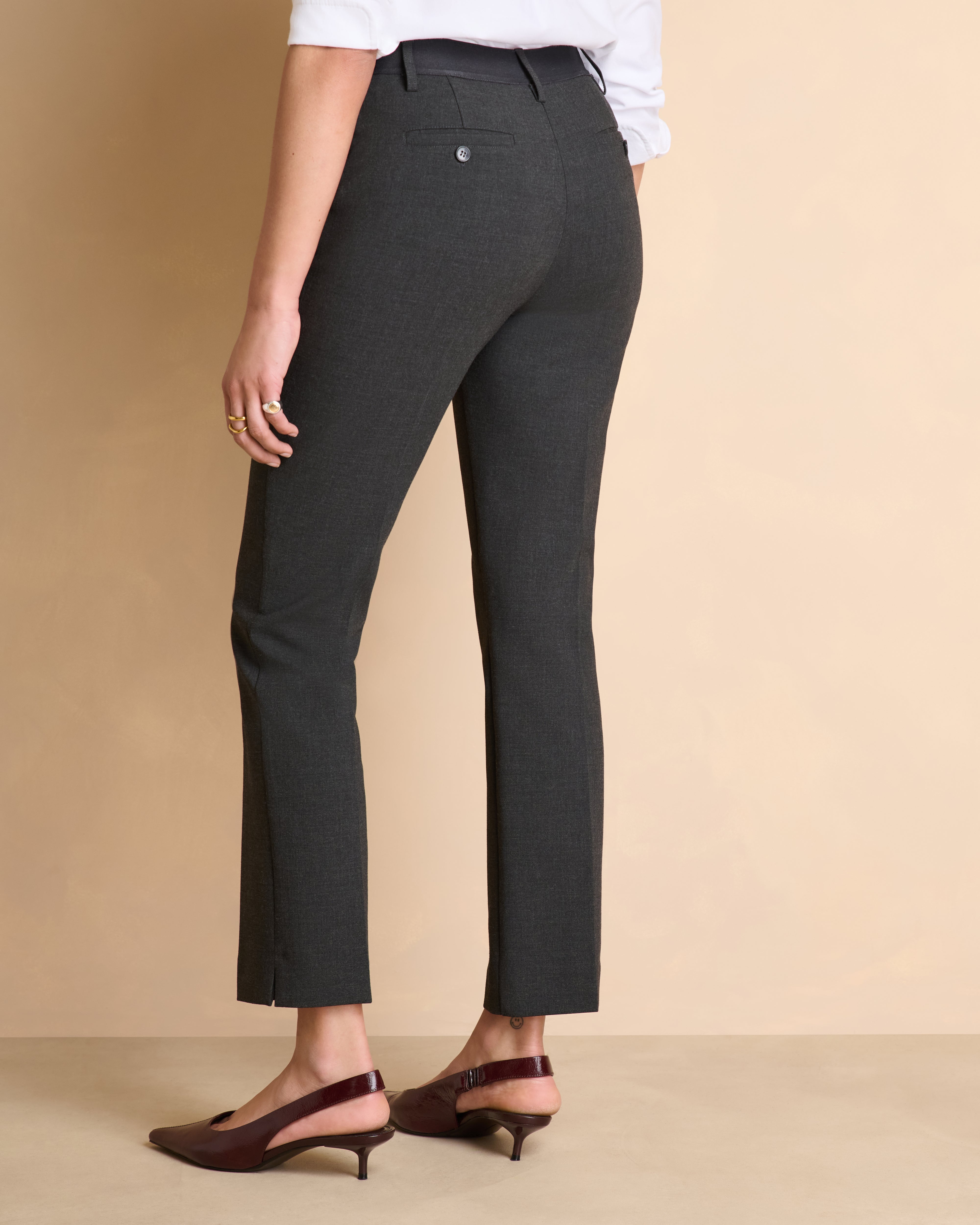 Pantalon bleu marine droit ceinture élastiqué en tissu stretch