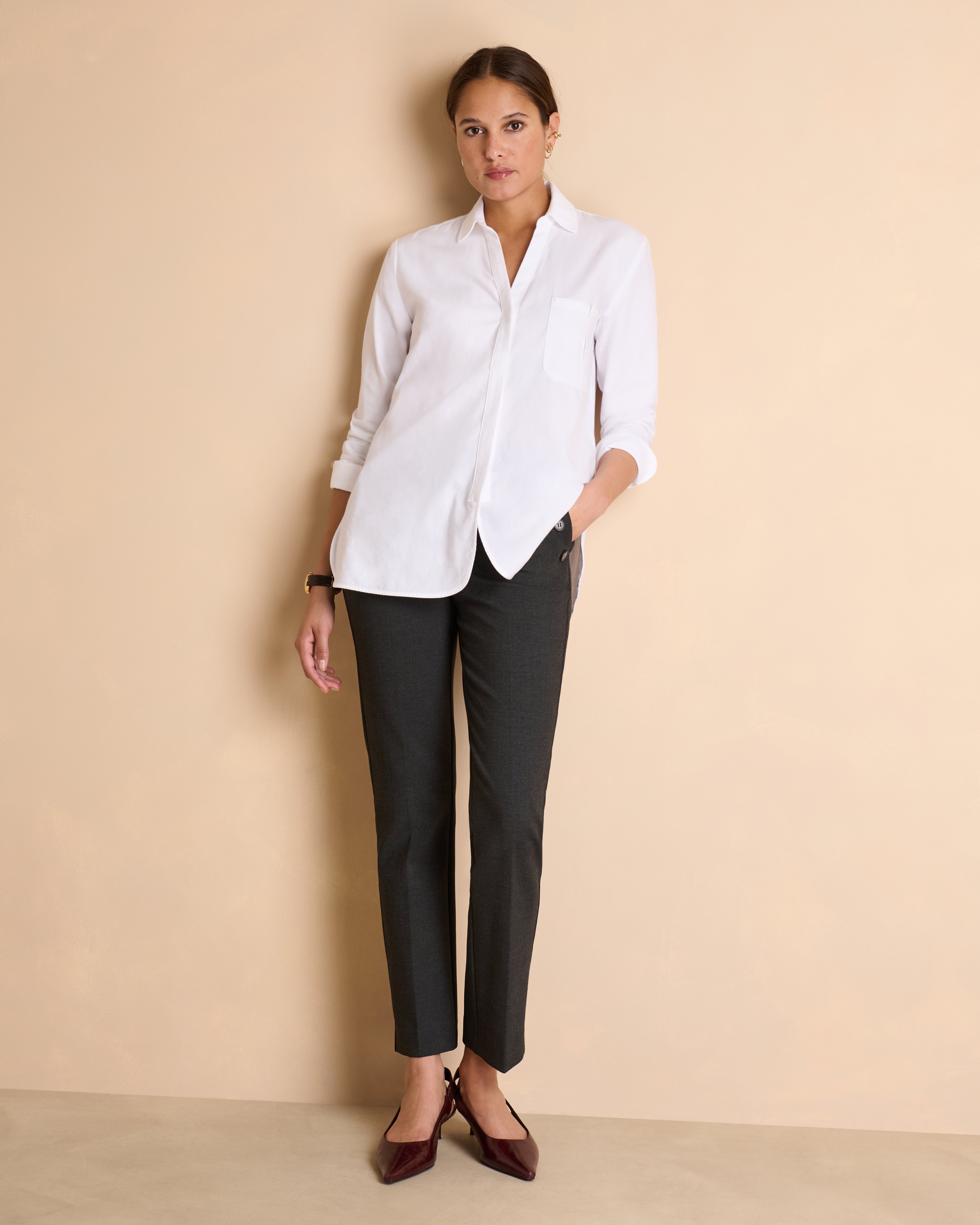 Pantalon bleu marine droit ceinture élastiqué en tissu stretch