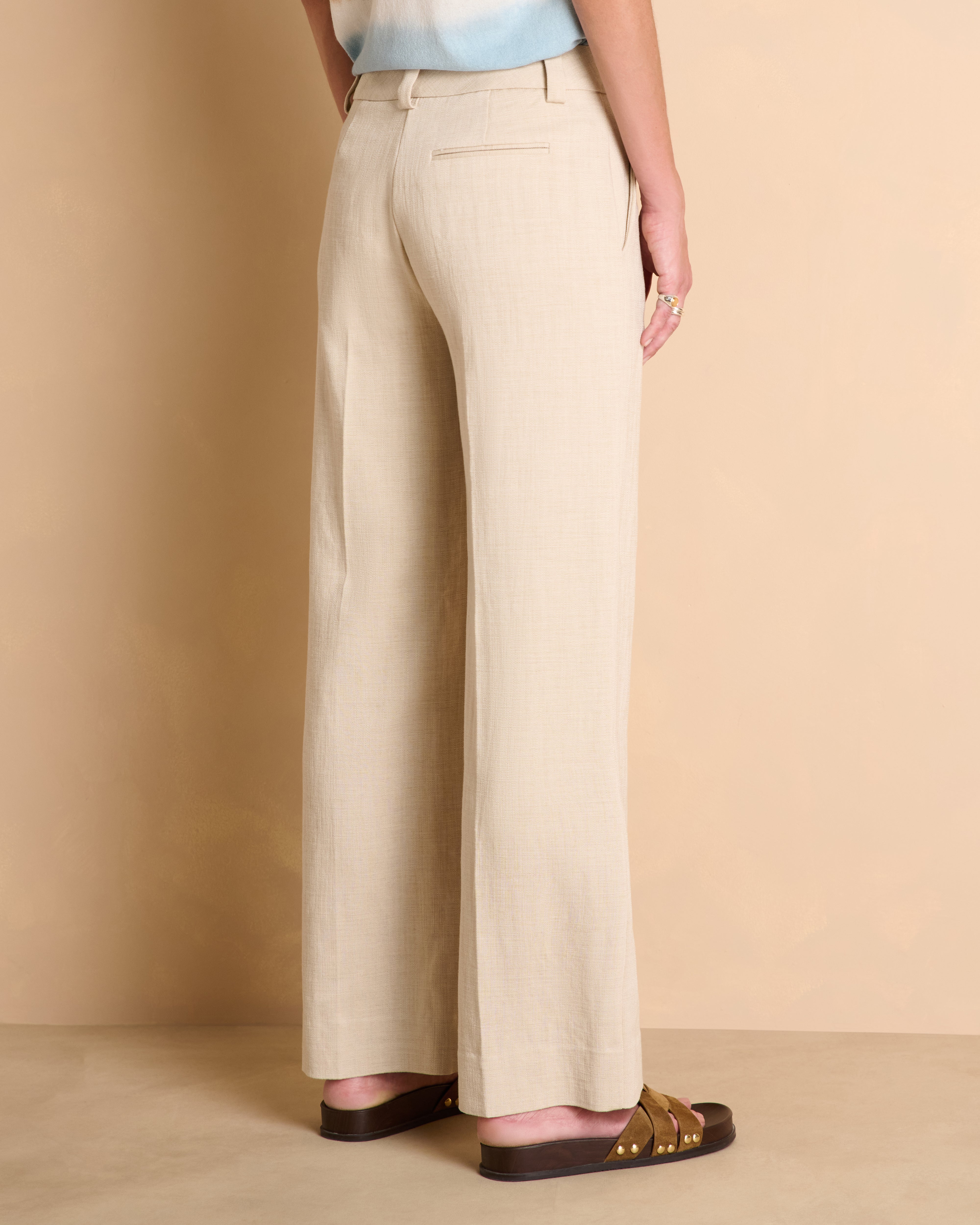 Pantalon large beige en viscose fluide