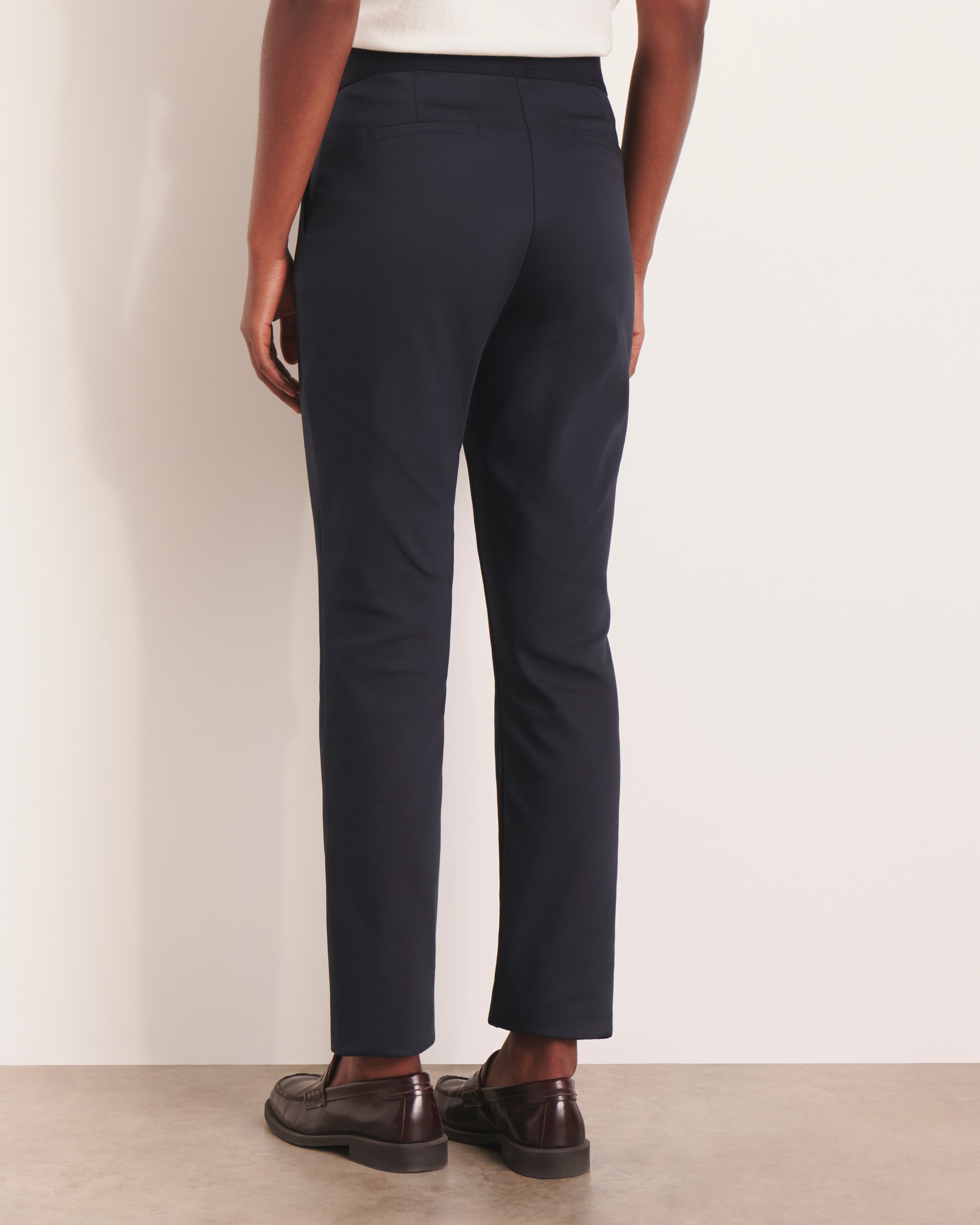 pantalon en satin de coton stretch bleu marine