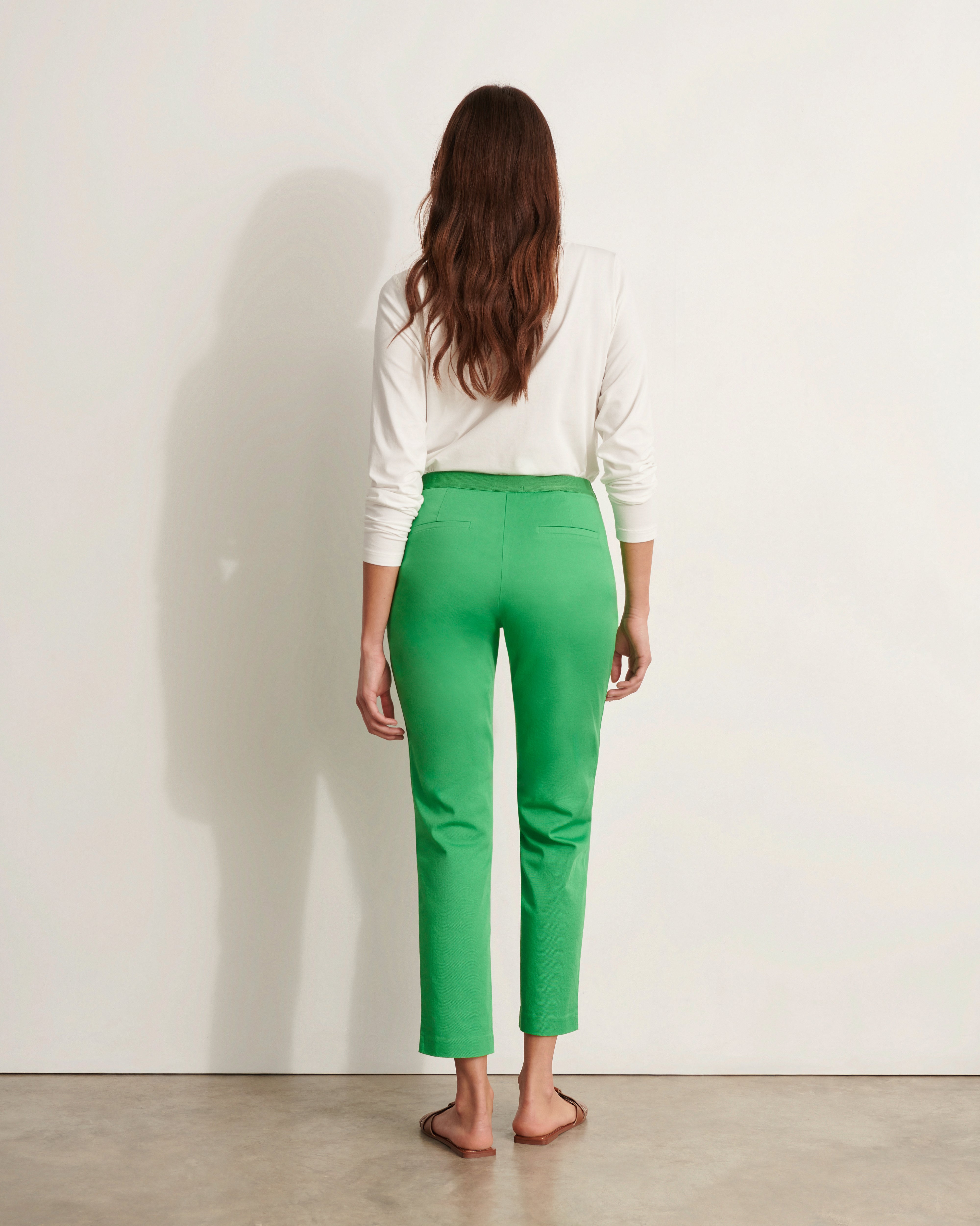 pantalon droit en coton stretch vert longueur 7/8e