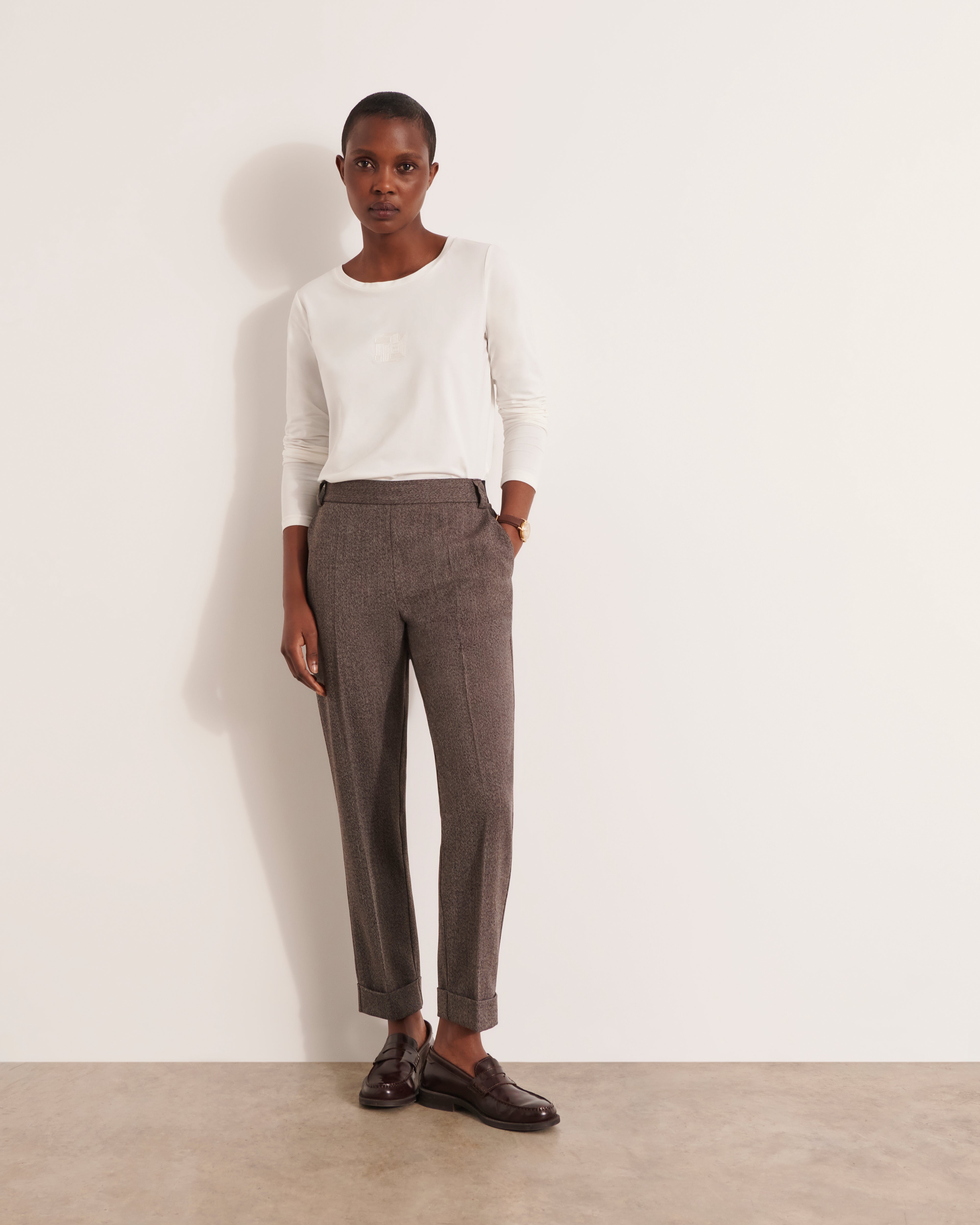 pantalon en sergé chiné stretch gris