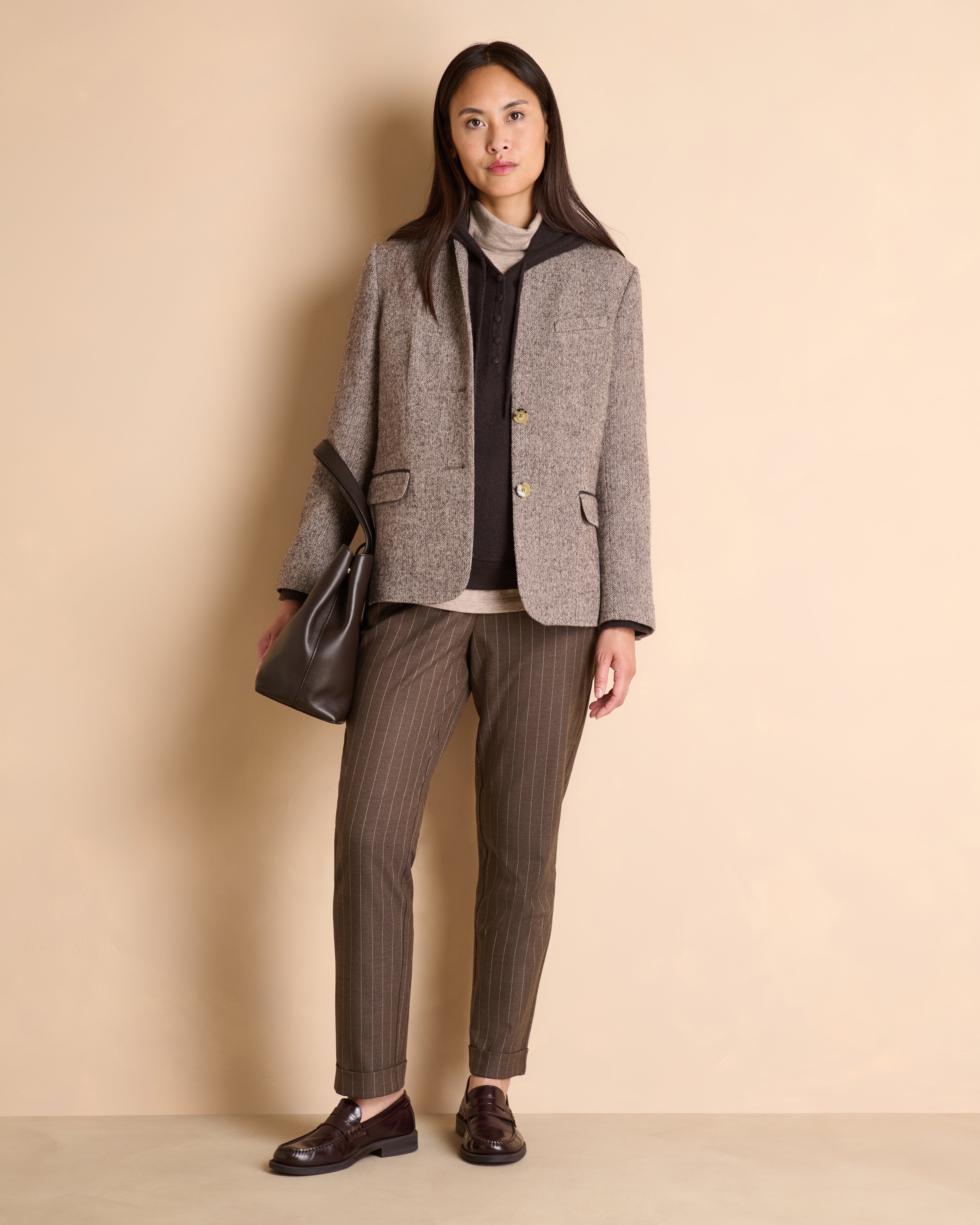 Pantalon marron 7/8e droit à rayures
