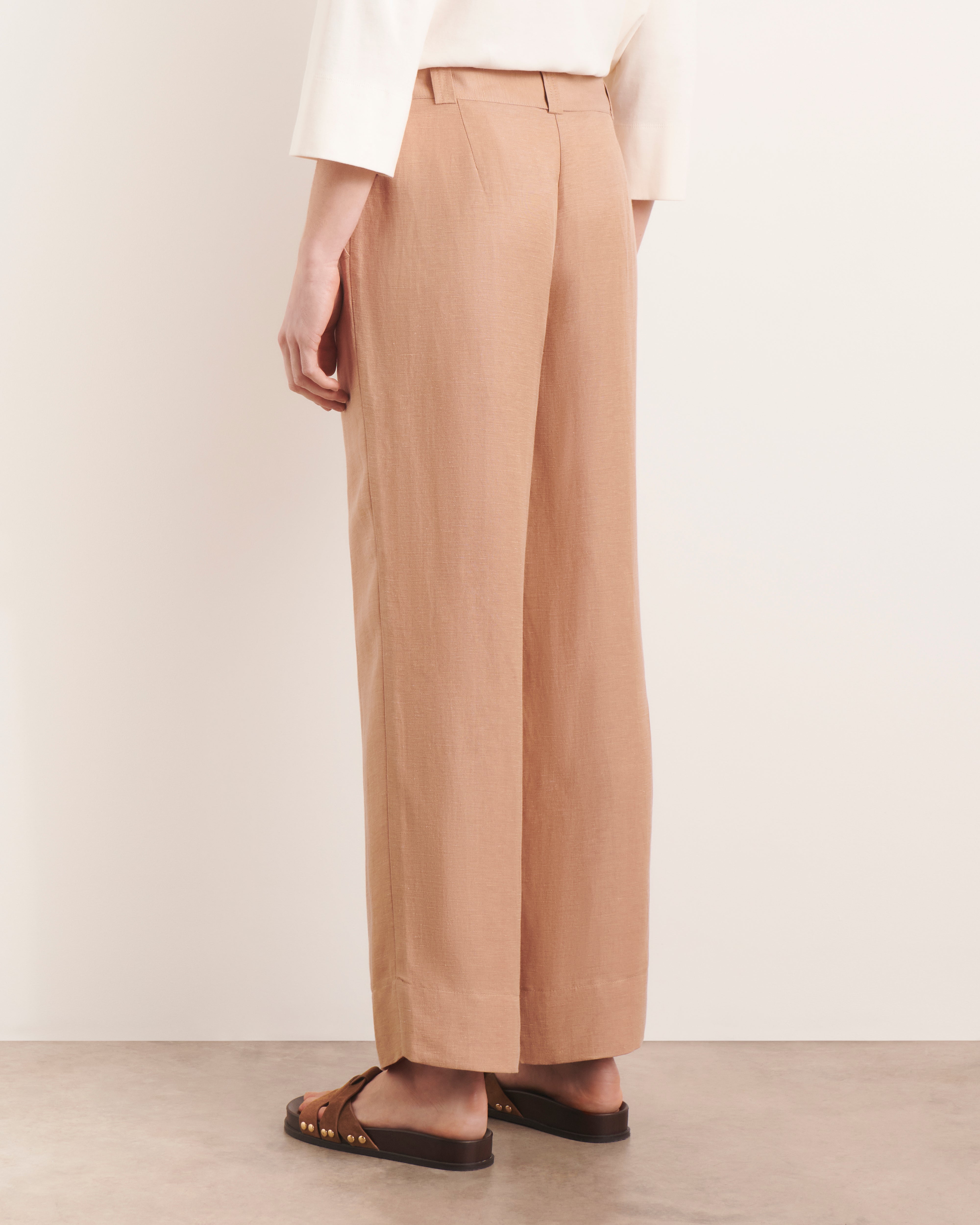 pantalon 7/8e large en lin et cupro beige