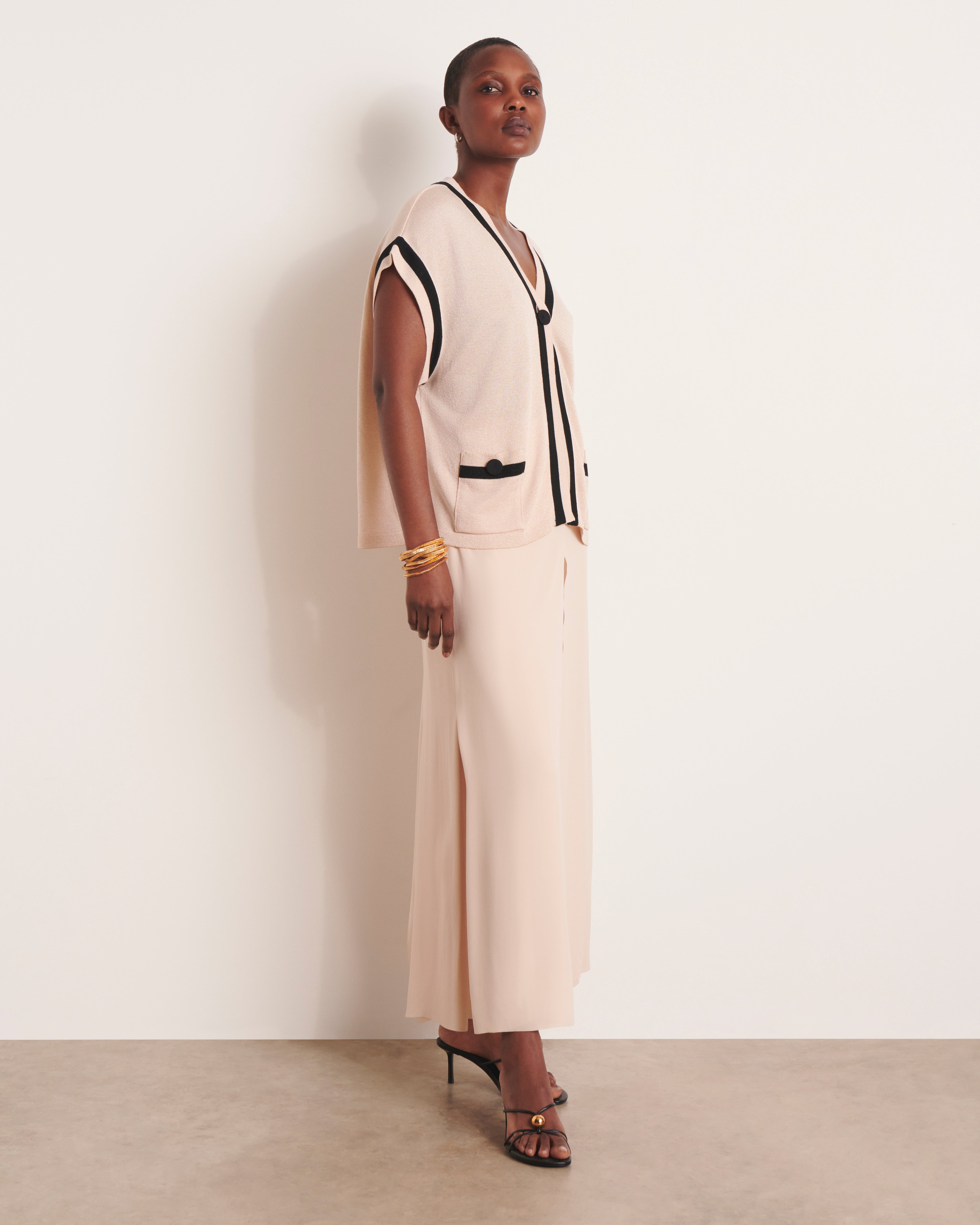 pantalon large et fluide beige en voile