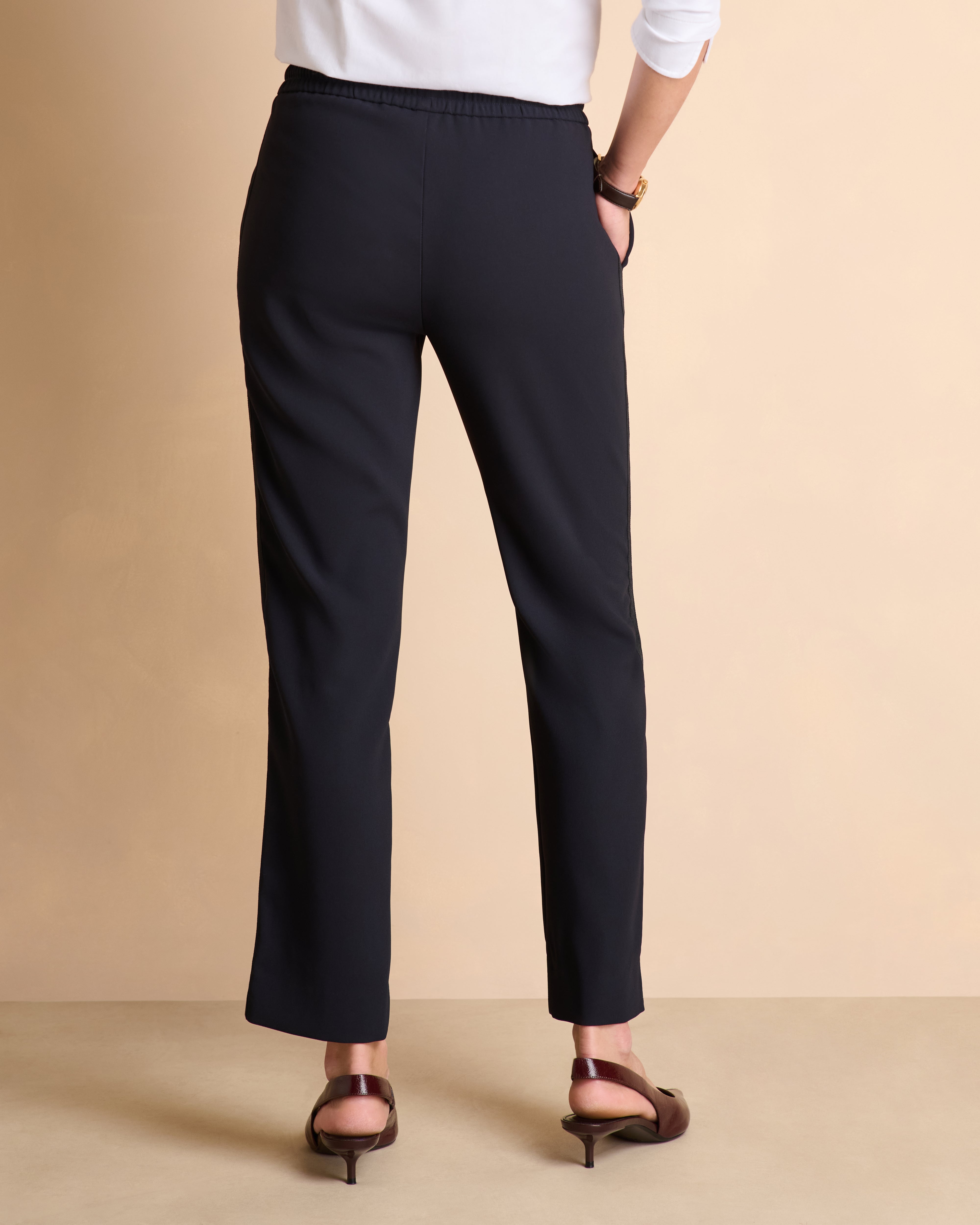 Pantalon bleu foncé taille élastiquée en polyester stretch