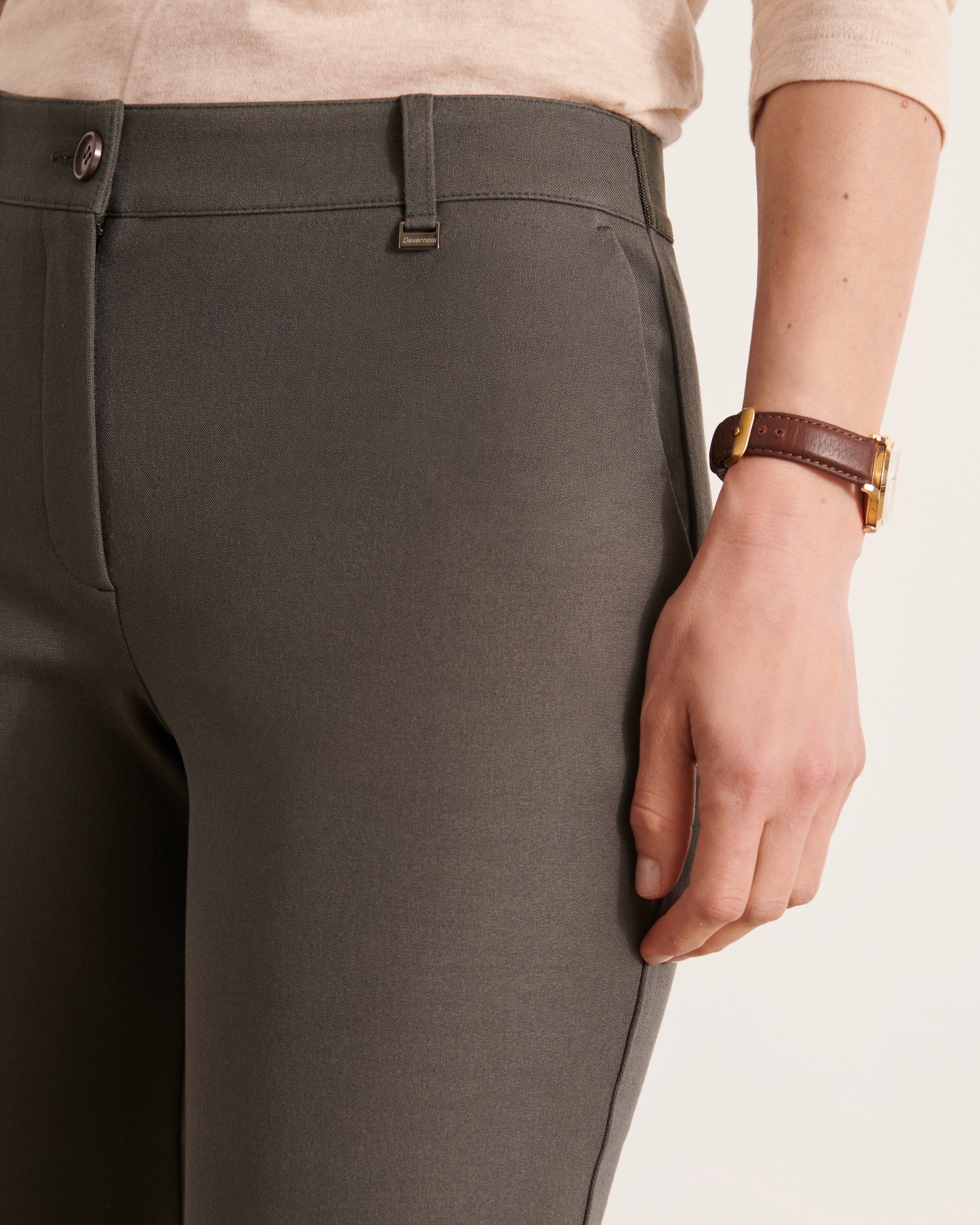 pantalon droit en coton et viscose stretch taille élastiquée