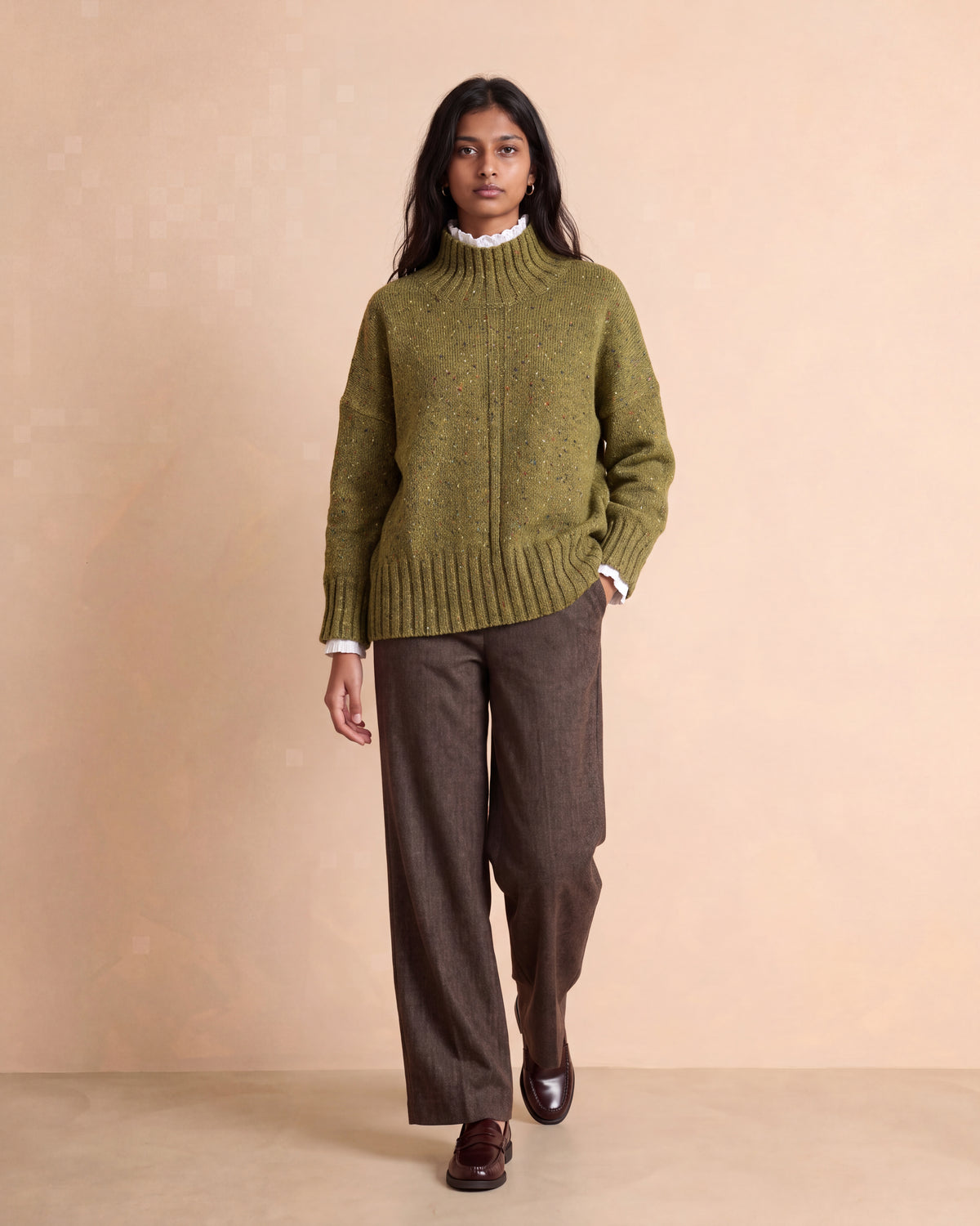 Pantalon marron large dos élastiqué POIVRON-BIS/14151/540