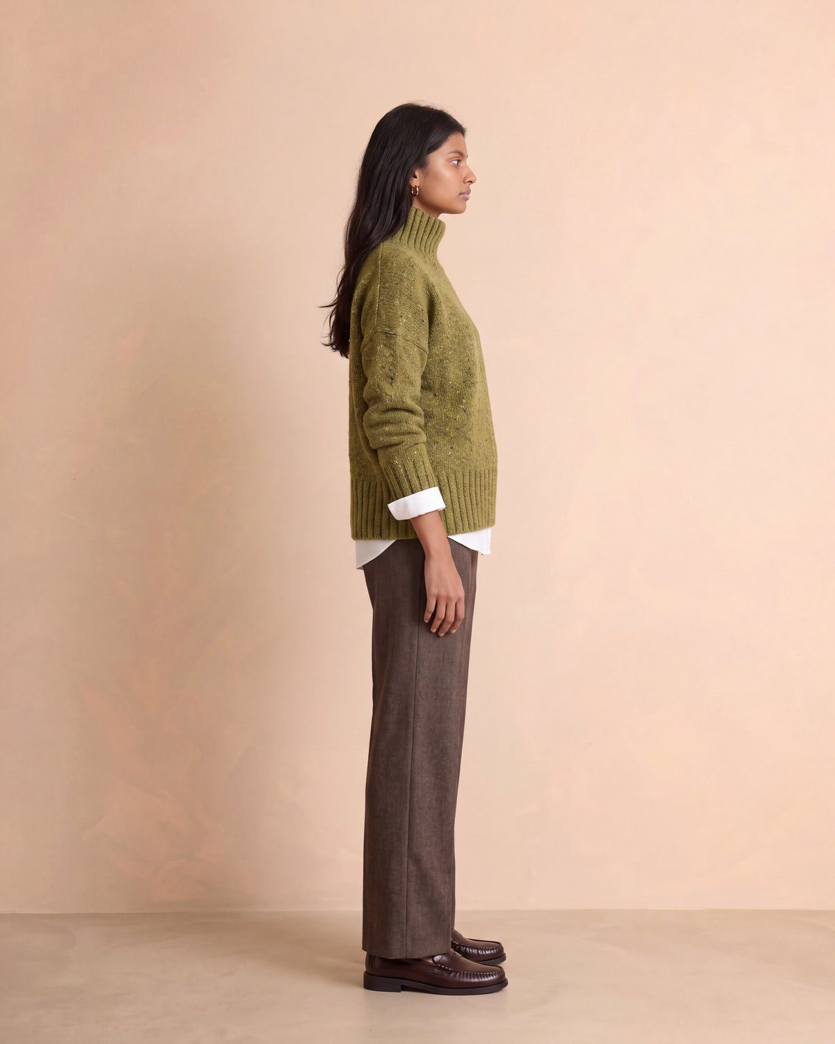 Pantalon marron large dos élastiqué POIVRON-BIS/14151/540