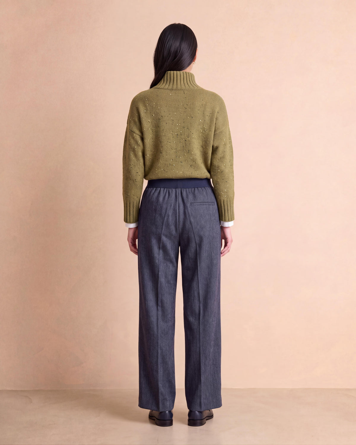Pantalon bleu marine large dos élastiqué POIVRON-BIS/14151/635
