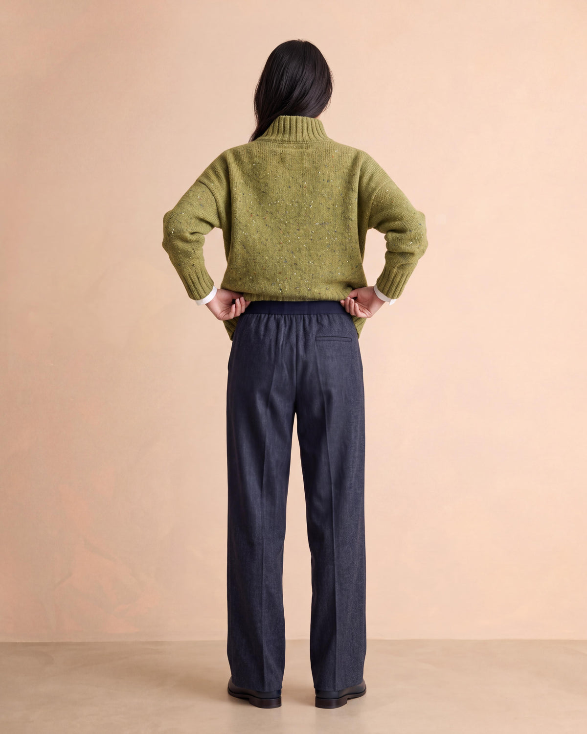 Pantalon bleu marine large dos élastiqué POIVRON-BIS/14151/635