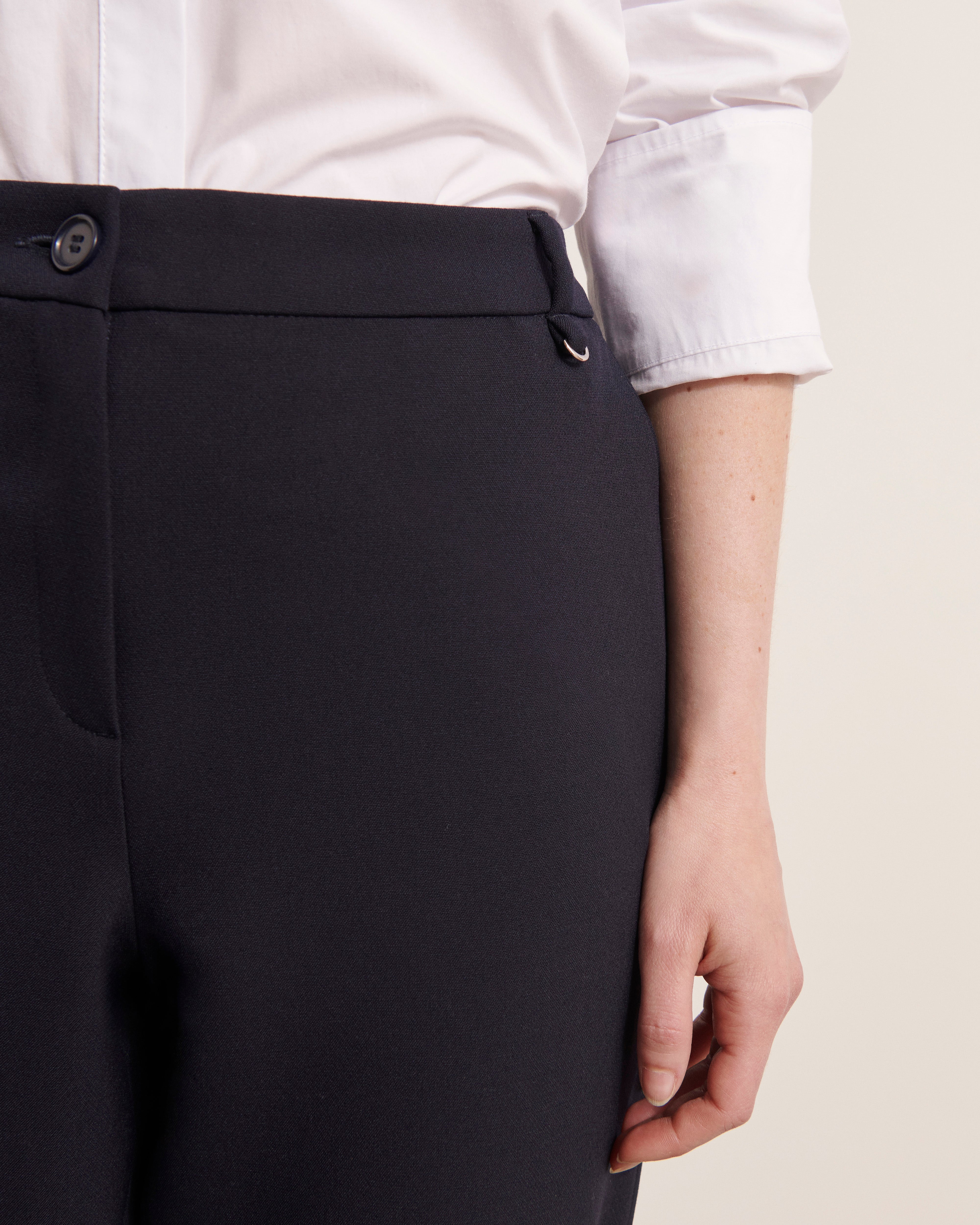 pantalon droit en double toile stretch bleu marine
