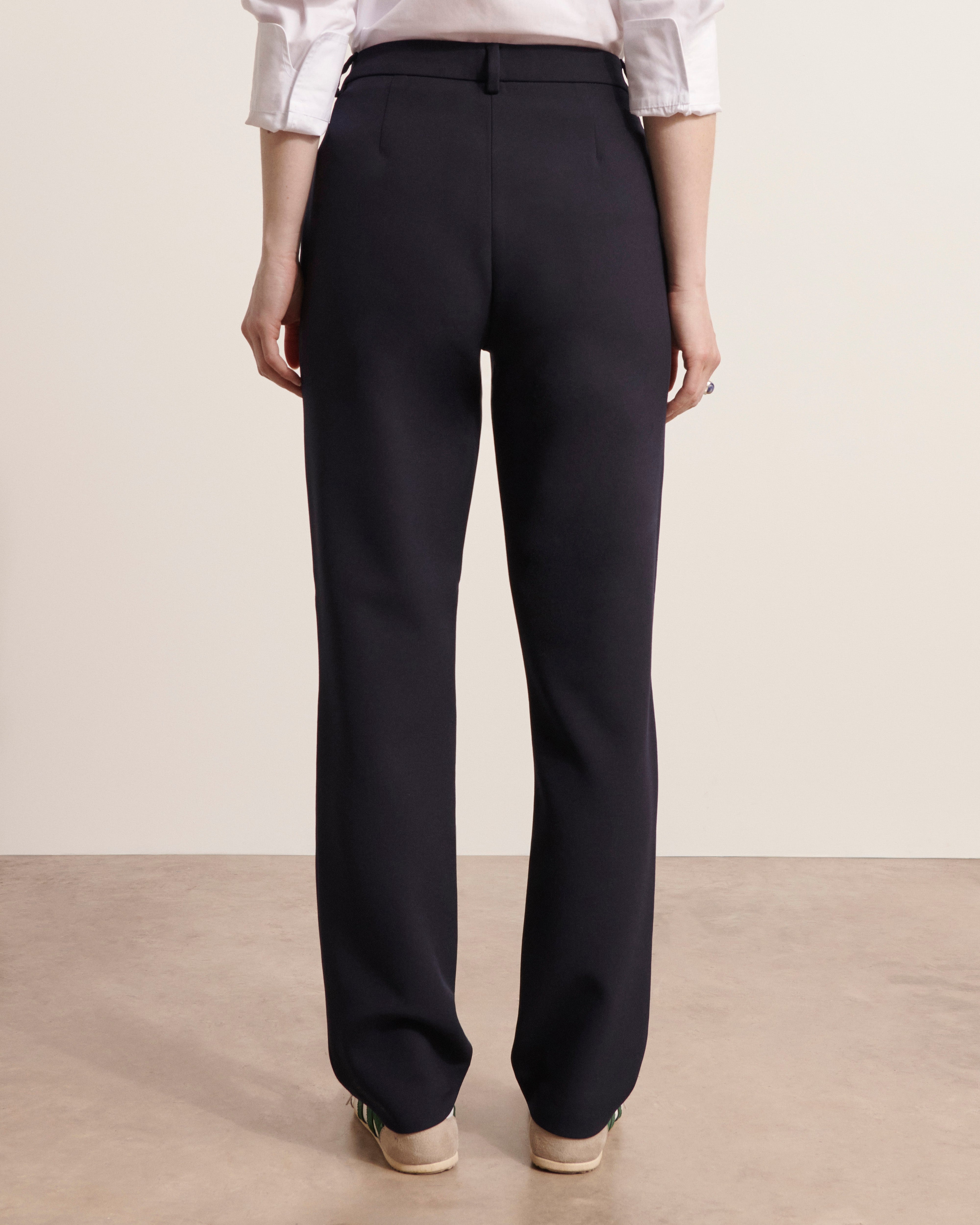 pantalon droit en double toile stretch bleu marine