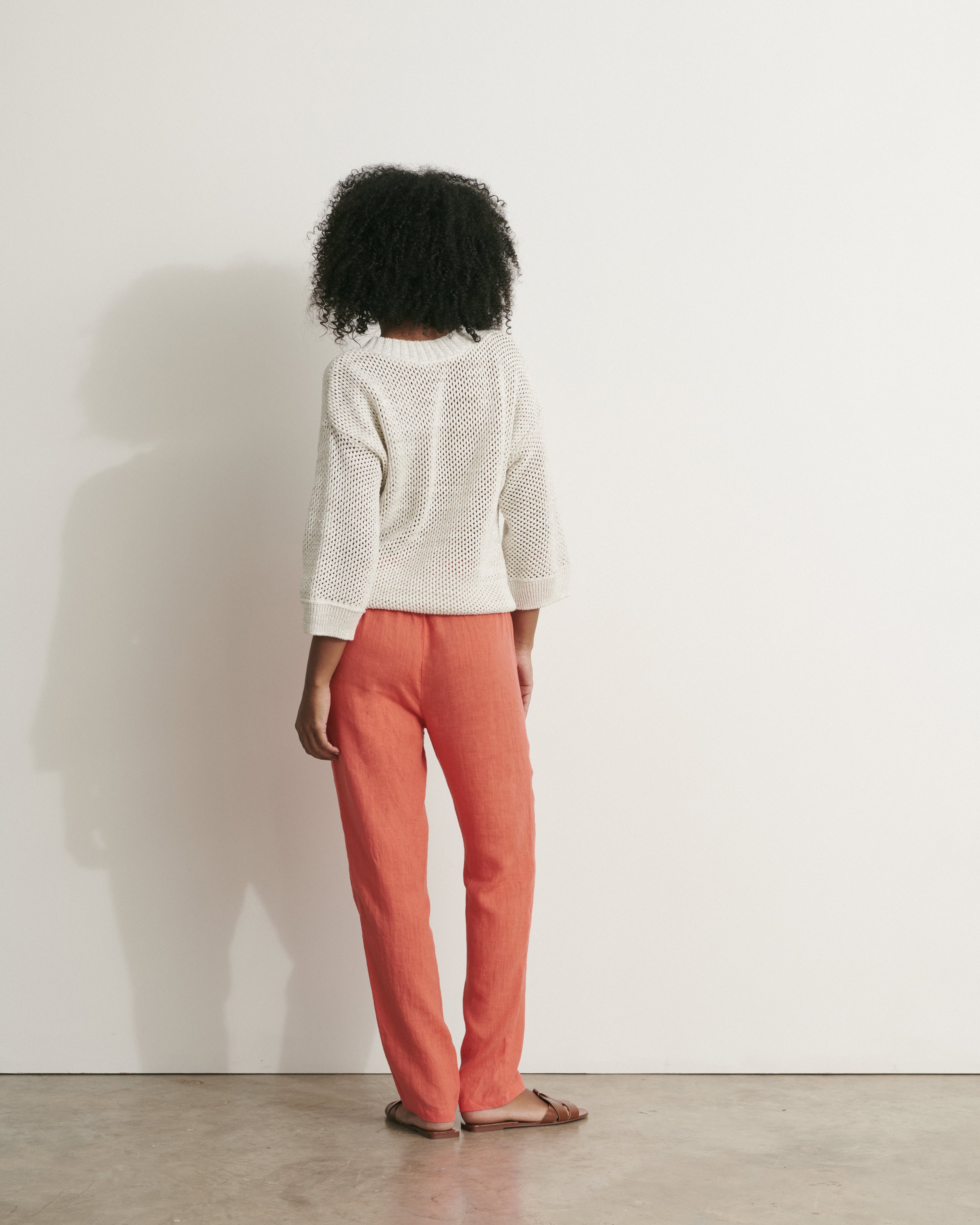 pantalon en lin lavé dos élastiqué