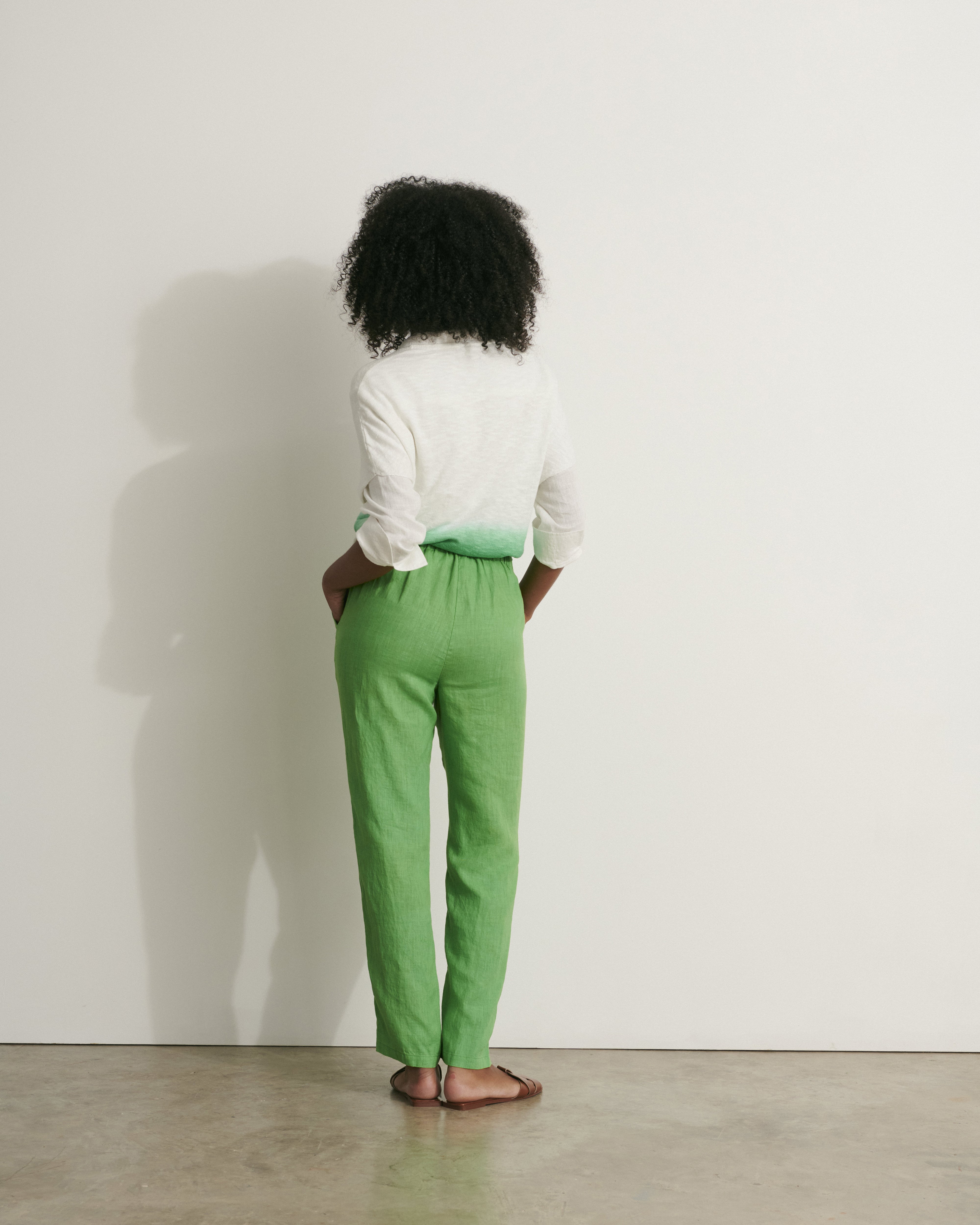 pantalon dos élastiqué en lin lavé