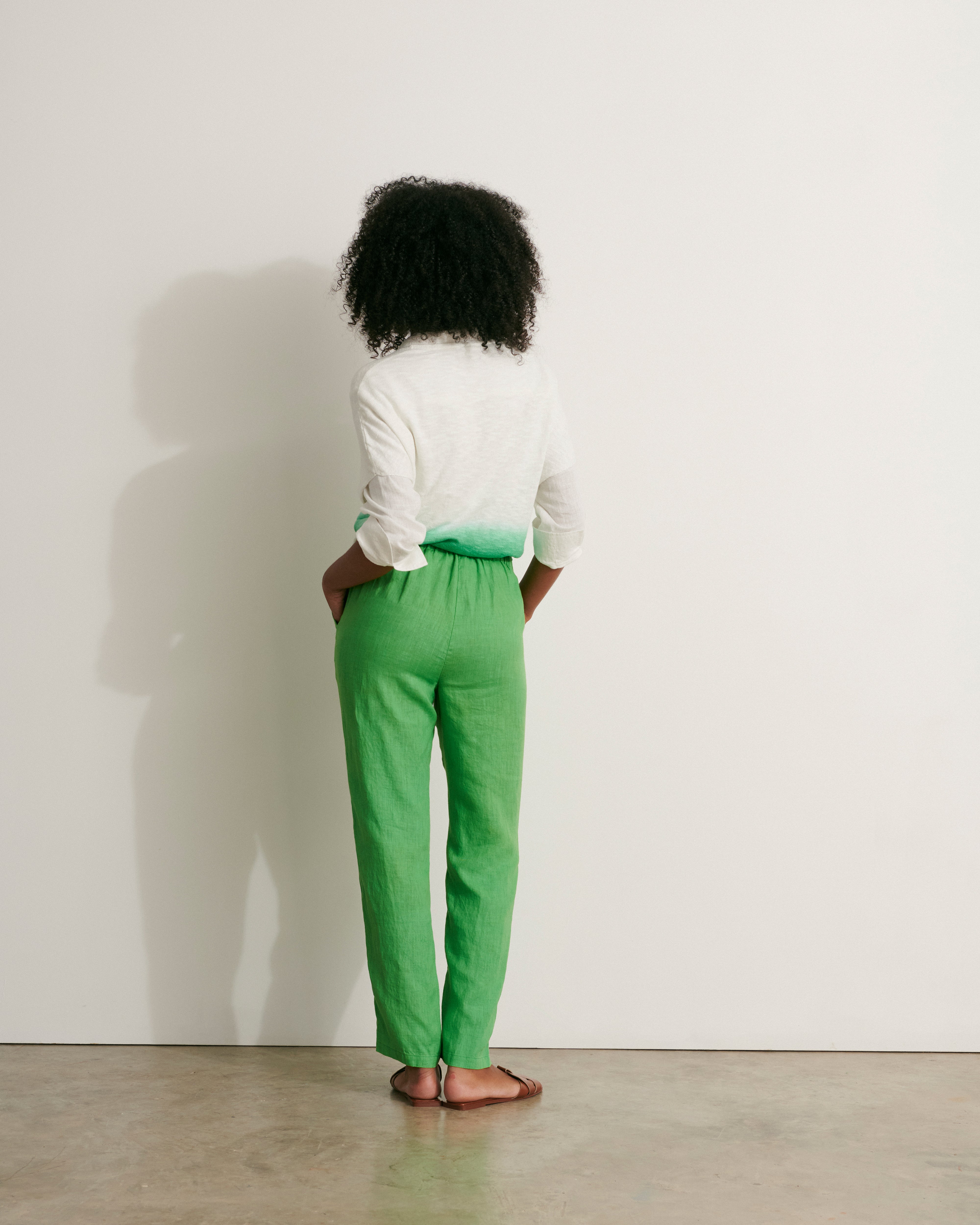 pantalon dos élastiqué en lin lavé