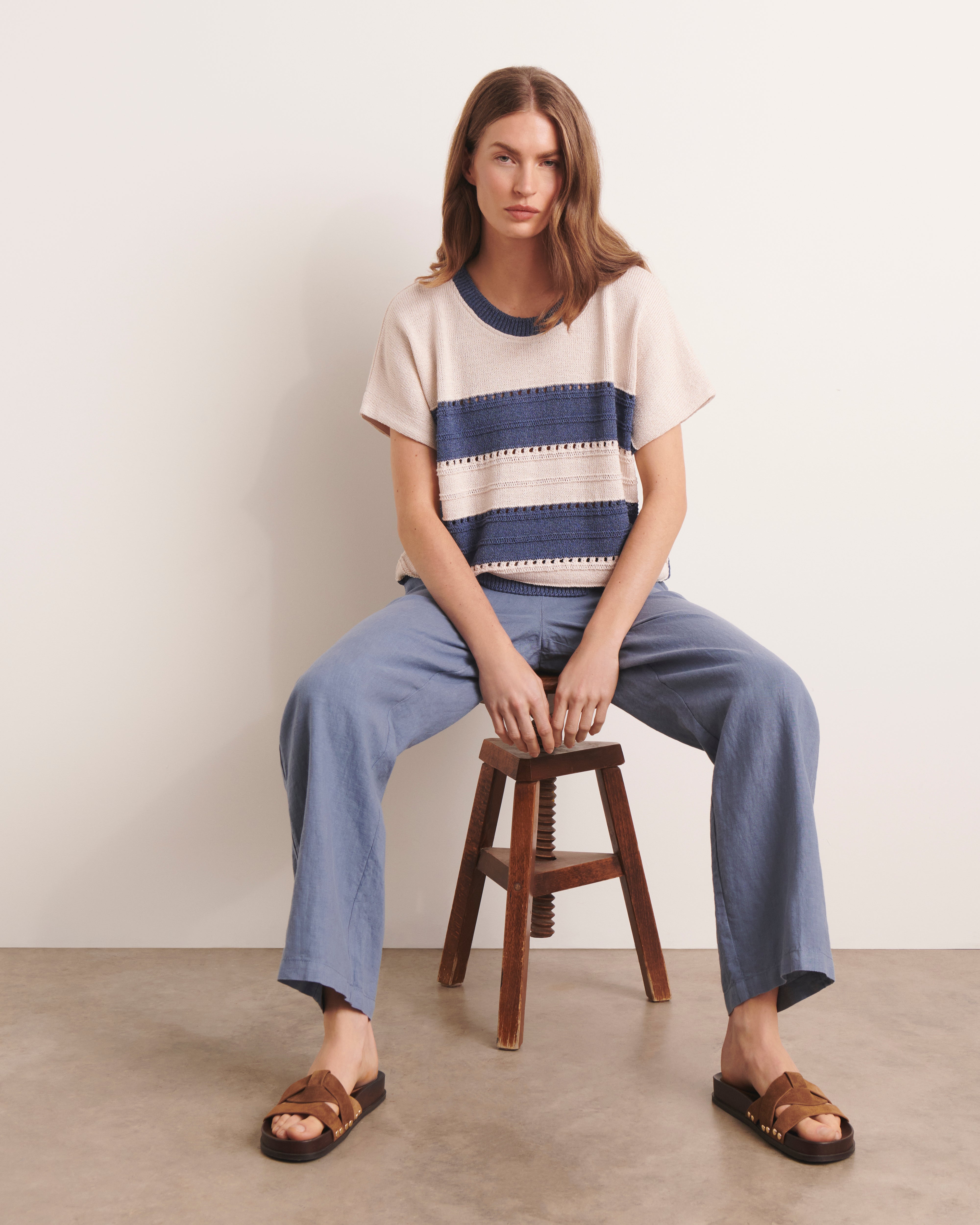 Pantalon droit bleu PRALINI/13196/304