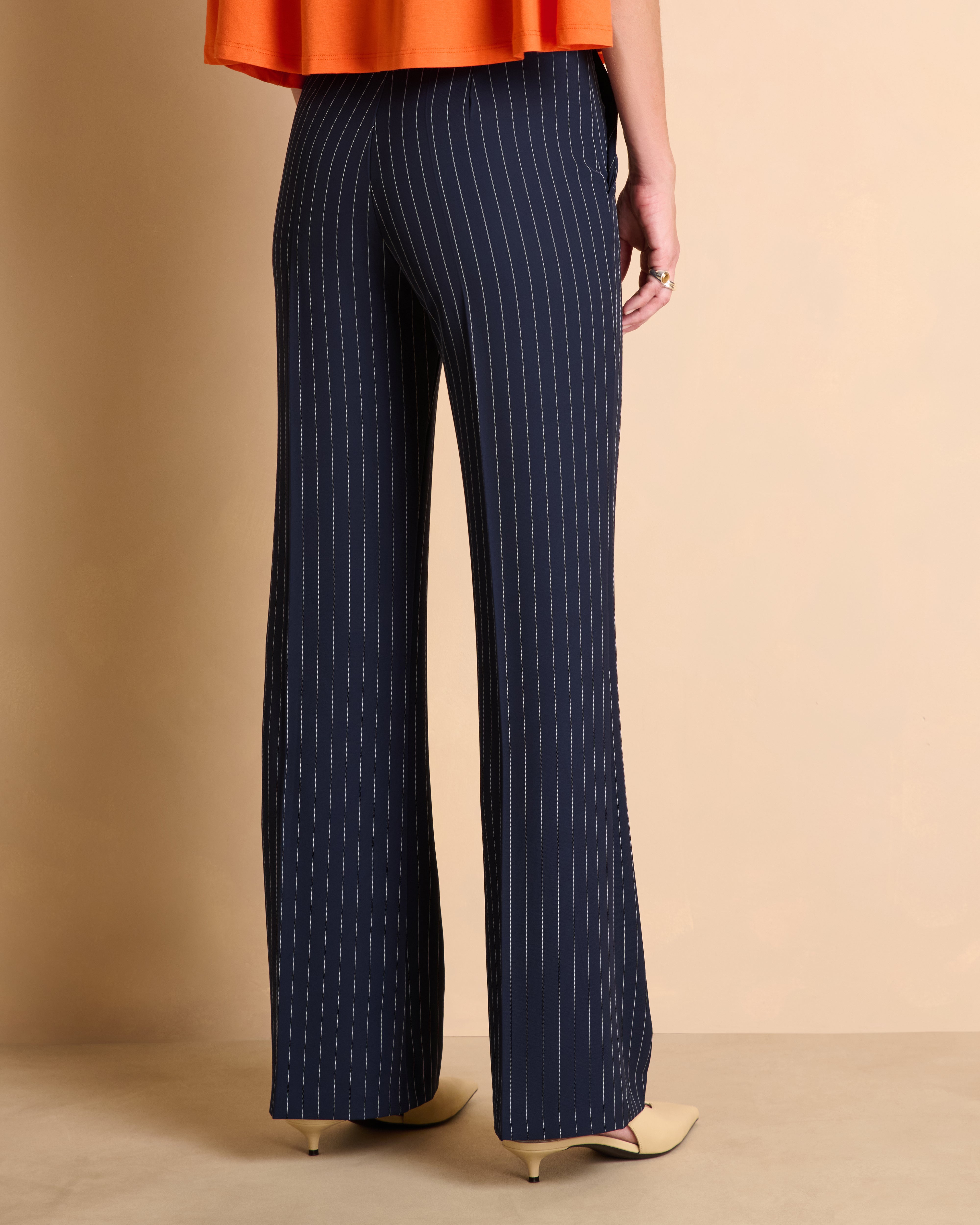 Pantalon large bleu marine à rayures en polyester stretch