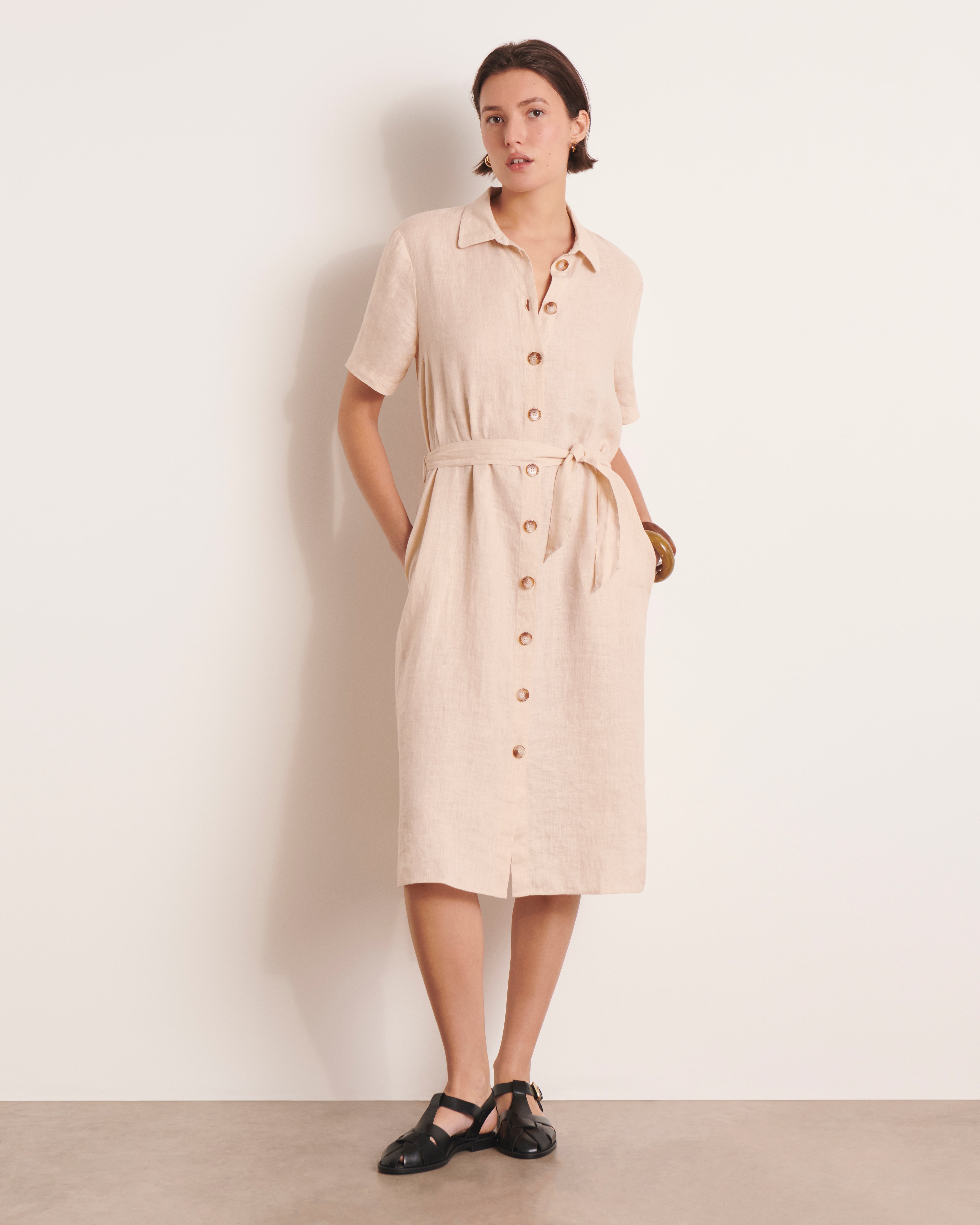 Robe chemisier beige longueur midi RAFINA/13124/002