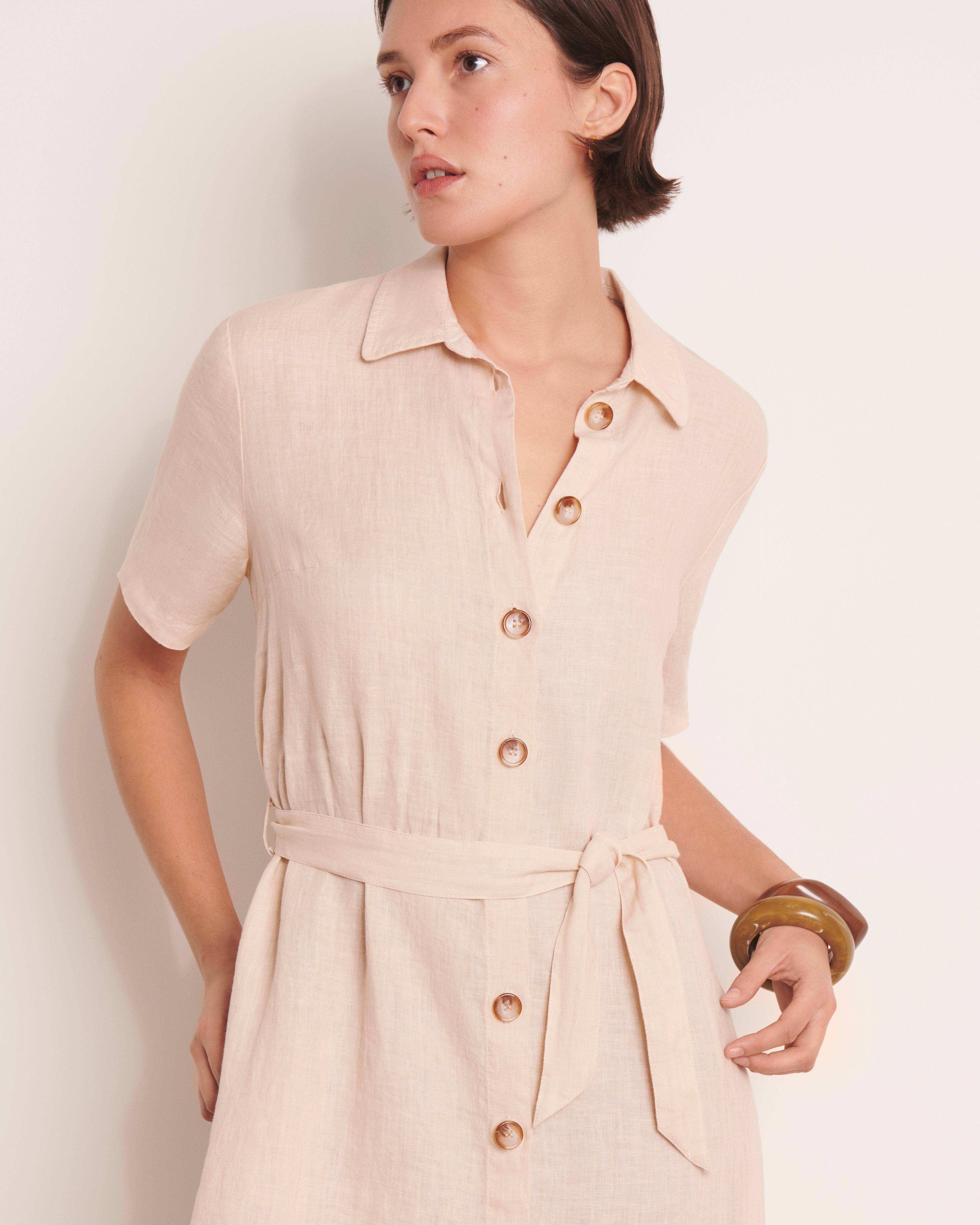 Robe chemisier beige longueur midi RAFINA/13124/002