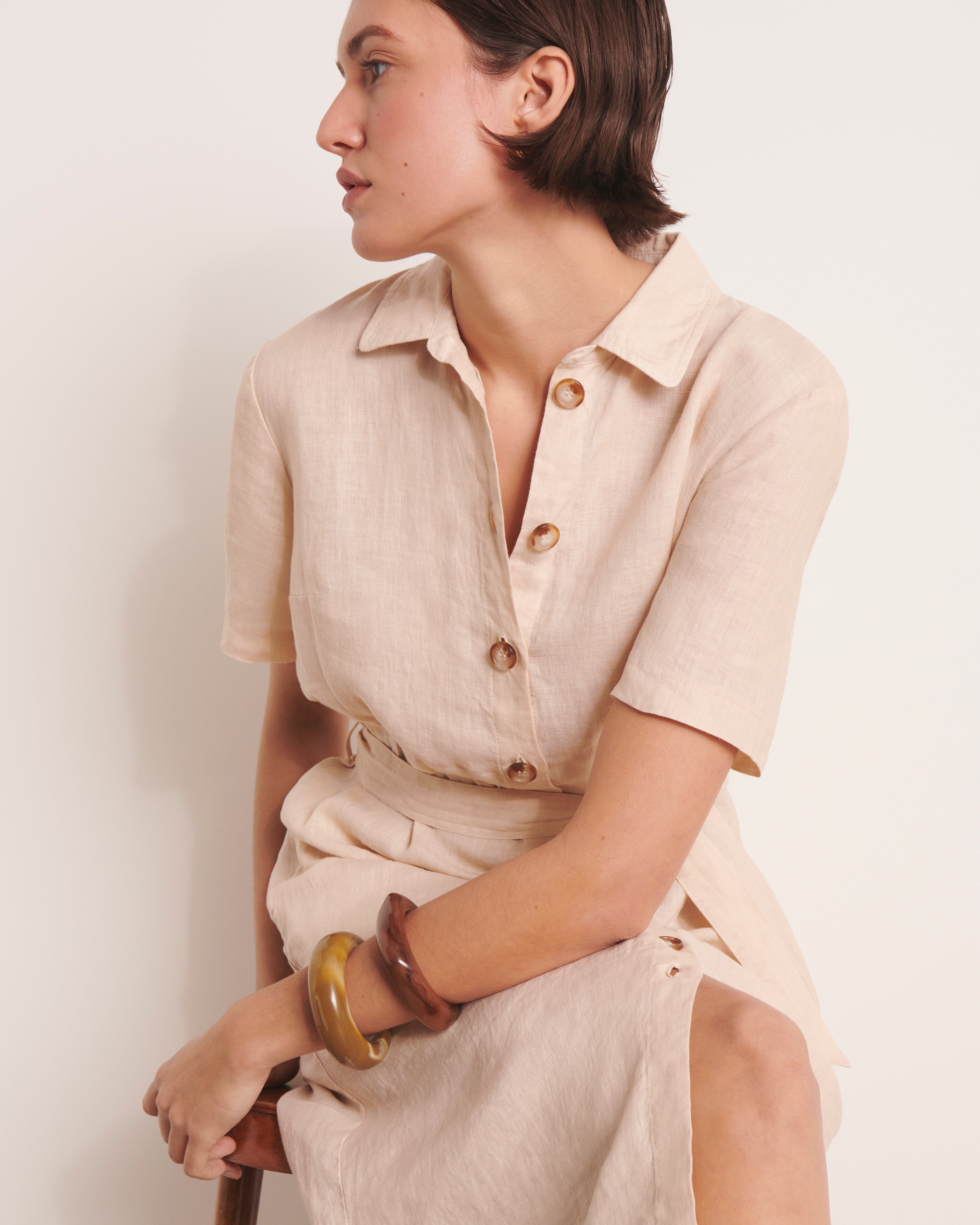 Robe chemisier beige longueur midi RAFINA/13124/002