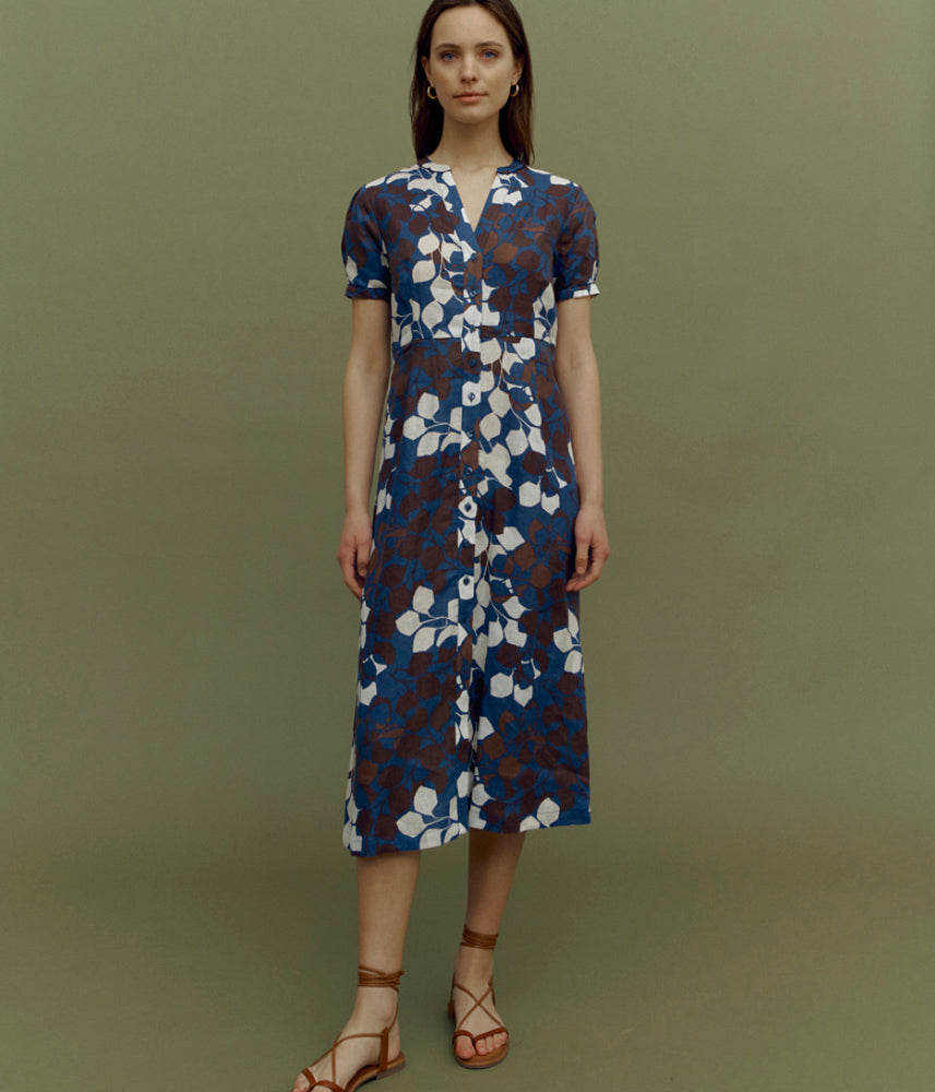 Printed linen midi dress RAMAR85/85311/635