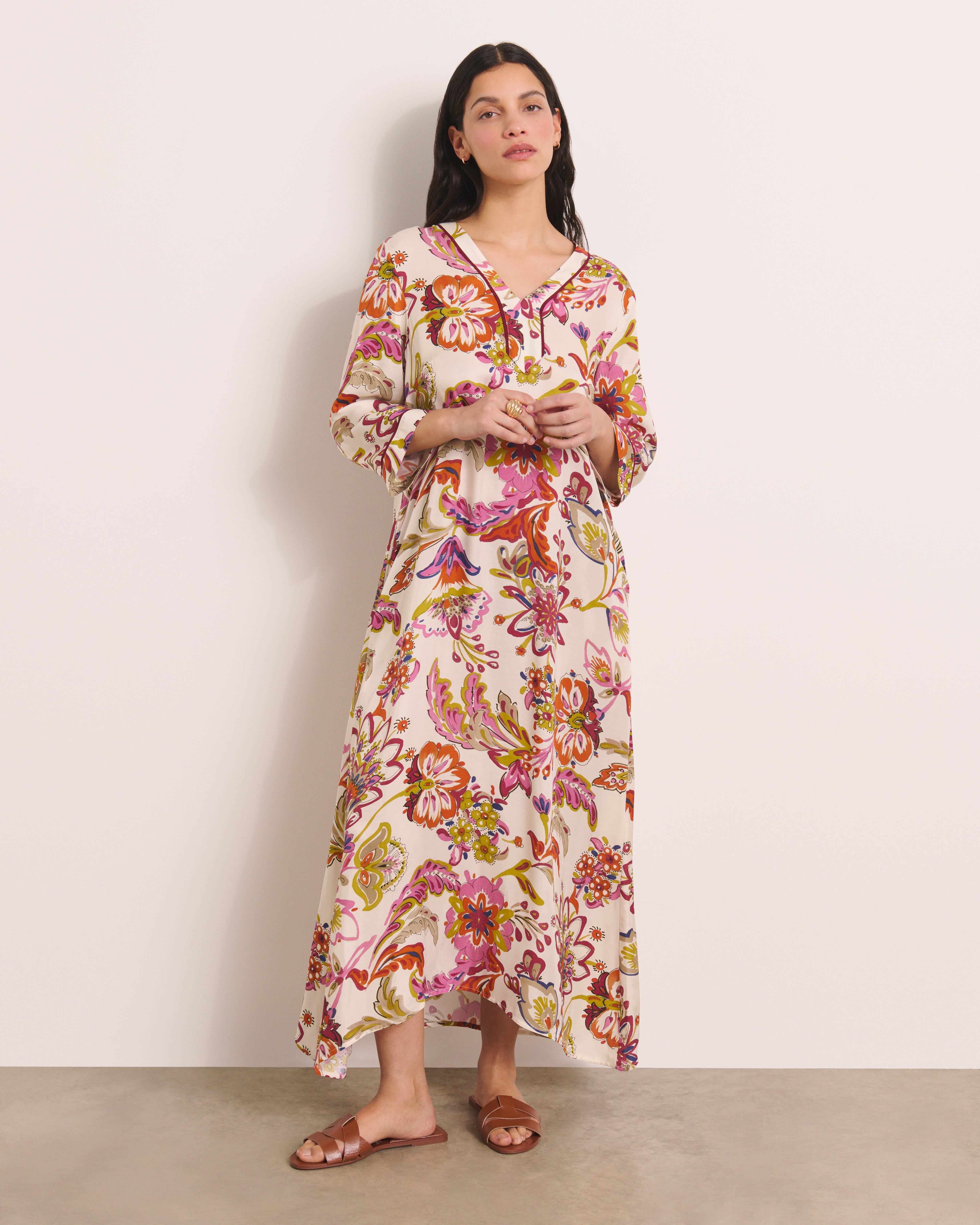 Robe longue beige imprimée RECUERDA/13169/523