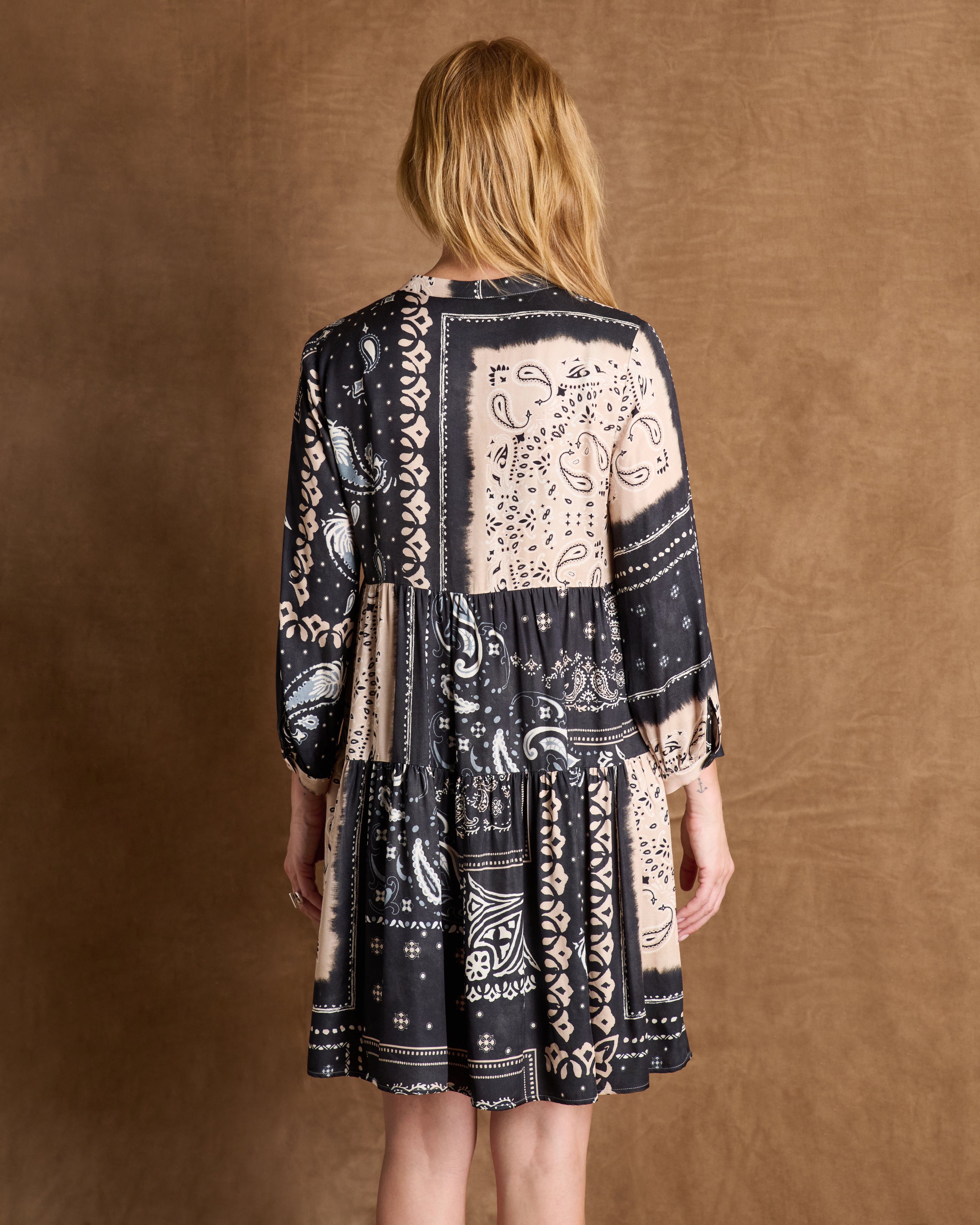 Robe courte noire imprimée manches 3/4 REDFORD/14160/671