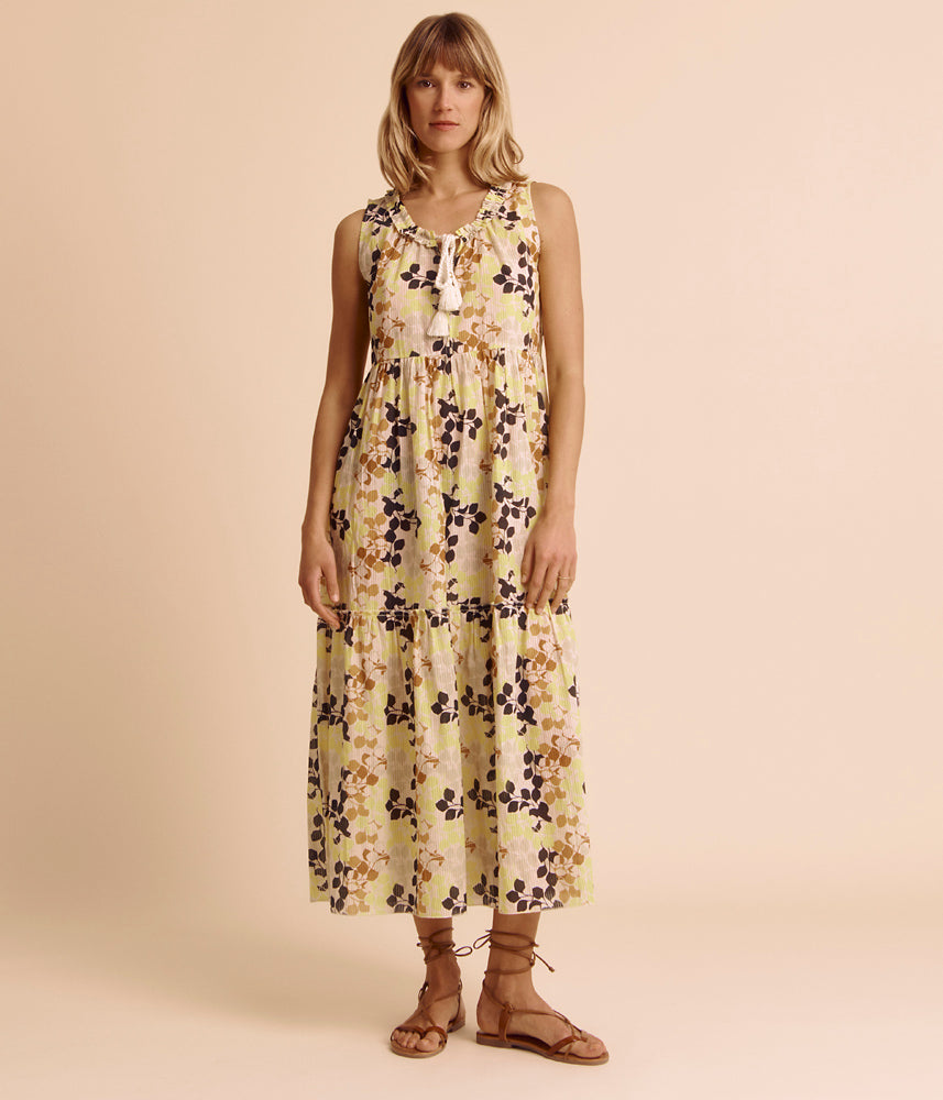 Printed cotton voile midi dress RICCI-FEUILLAGE/85305/841