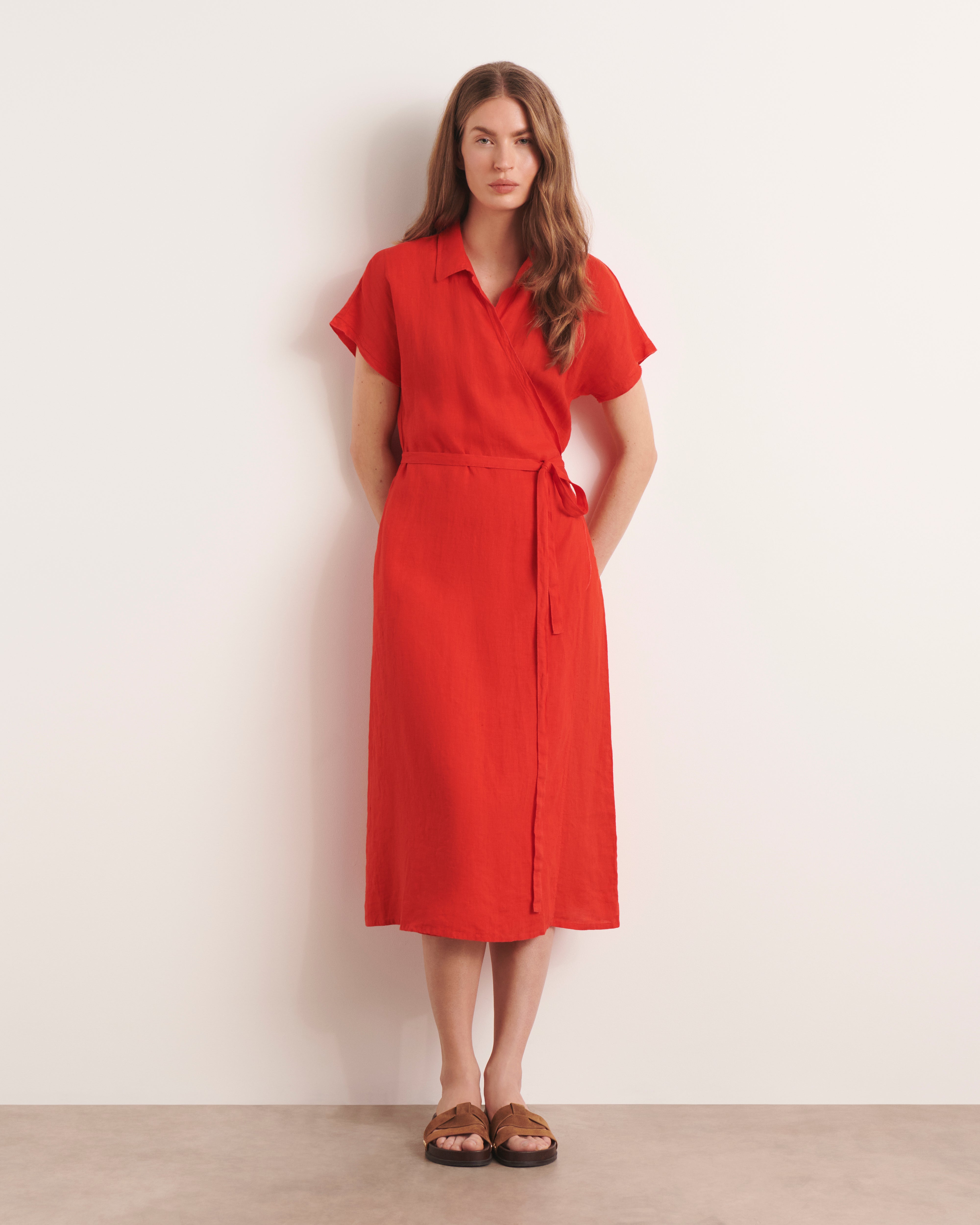 Robe cache-cœur orange longueur midi RIZA/13132/117