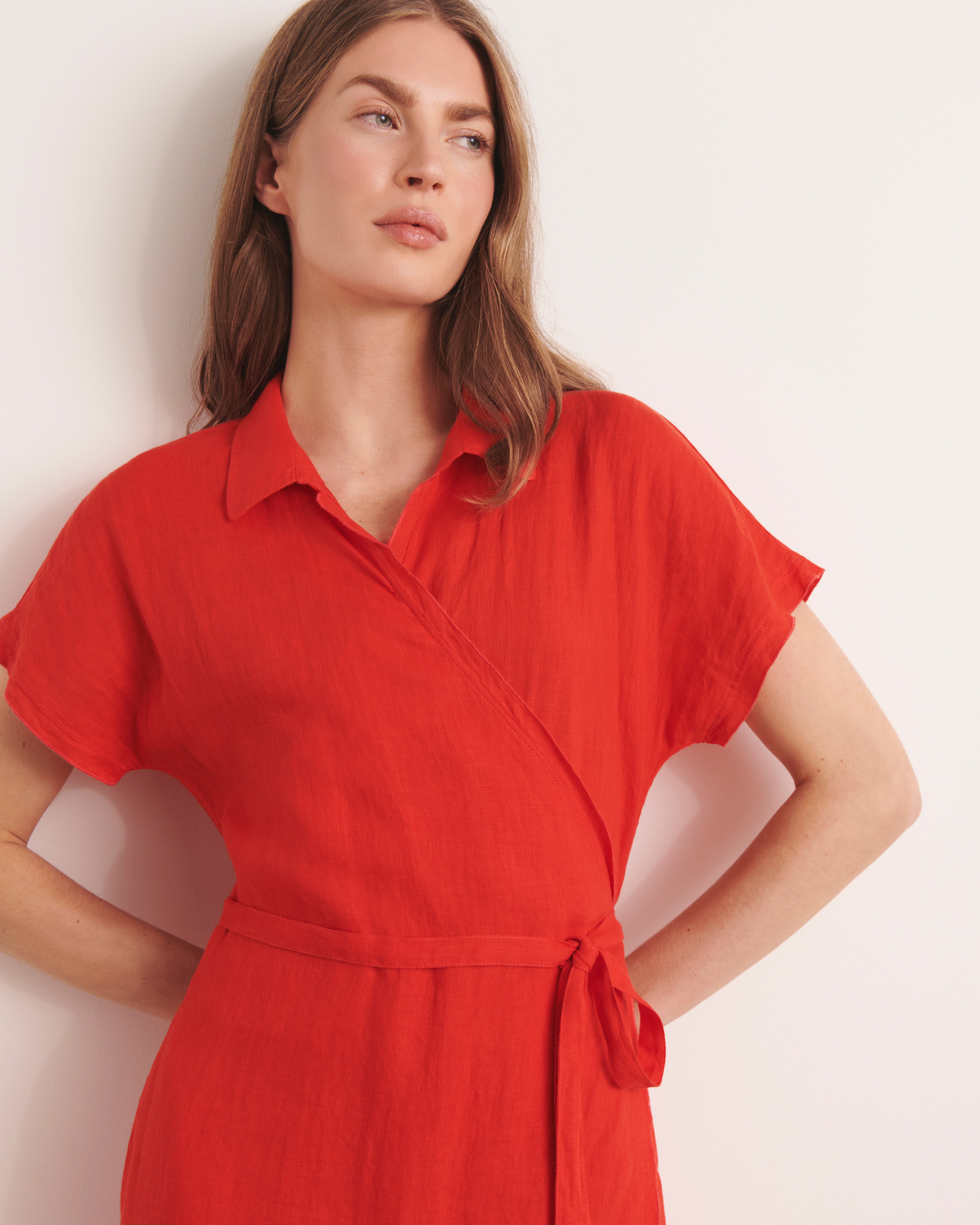 Robe cache-cœur orange longueur midi RIZA/13132/117