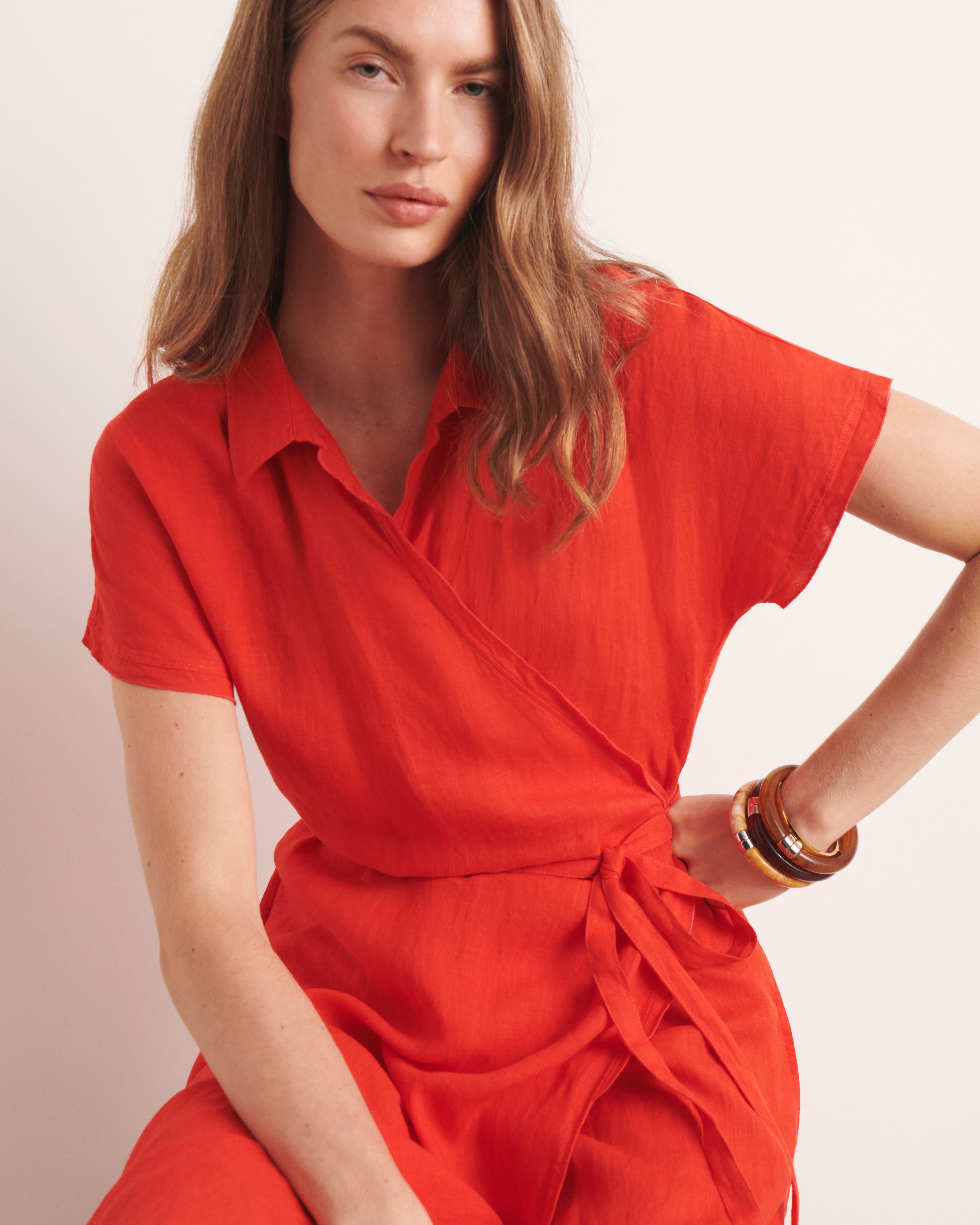 Robe cache-cœur orange longueur midi RIZA/13132/117