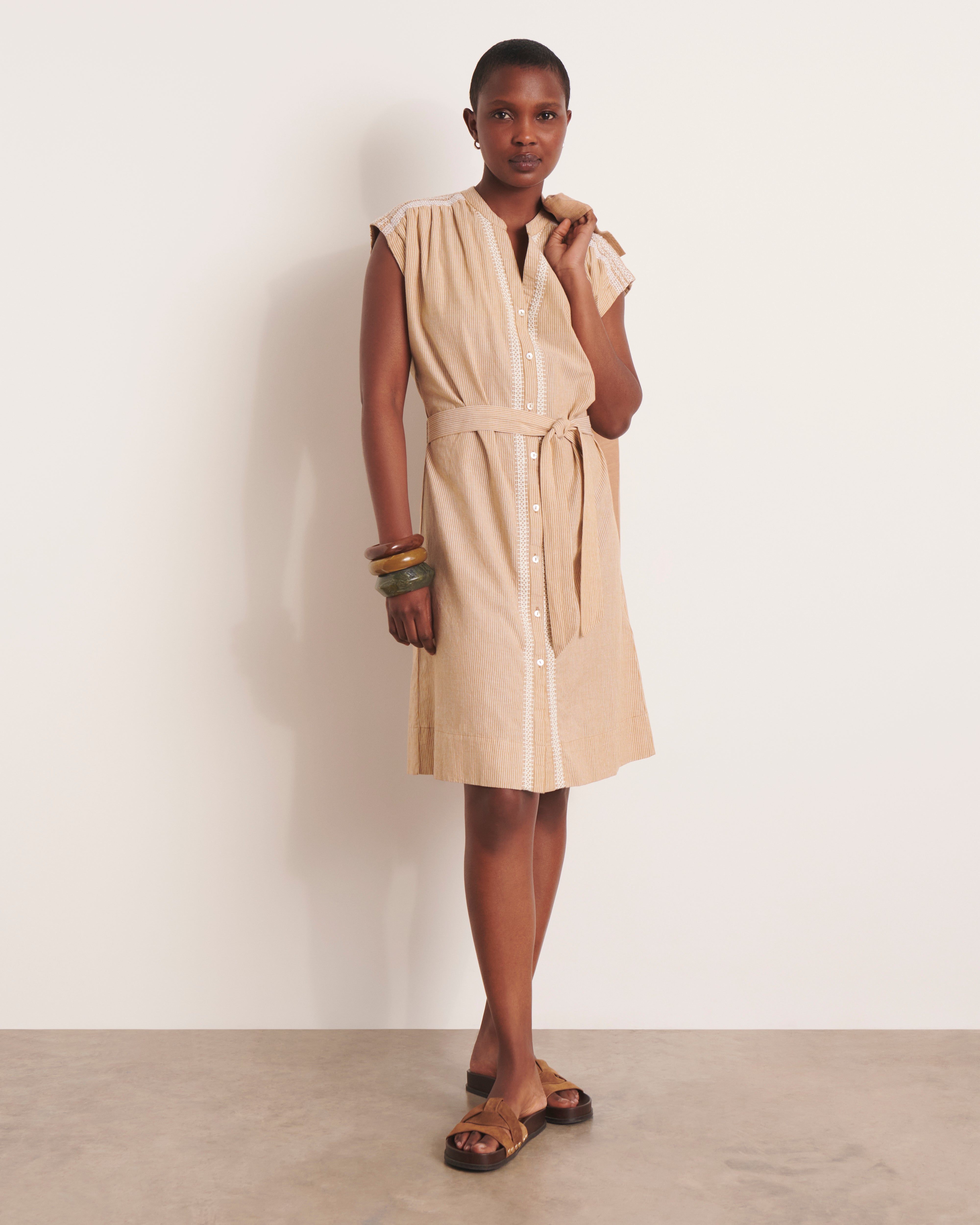 Beige straight kimono sleeve dress – Devernois