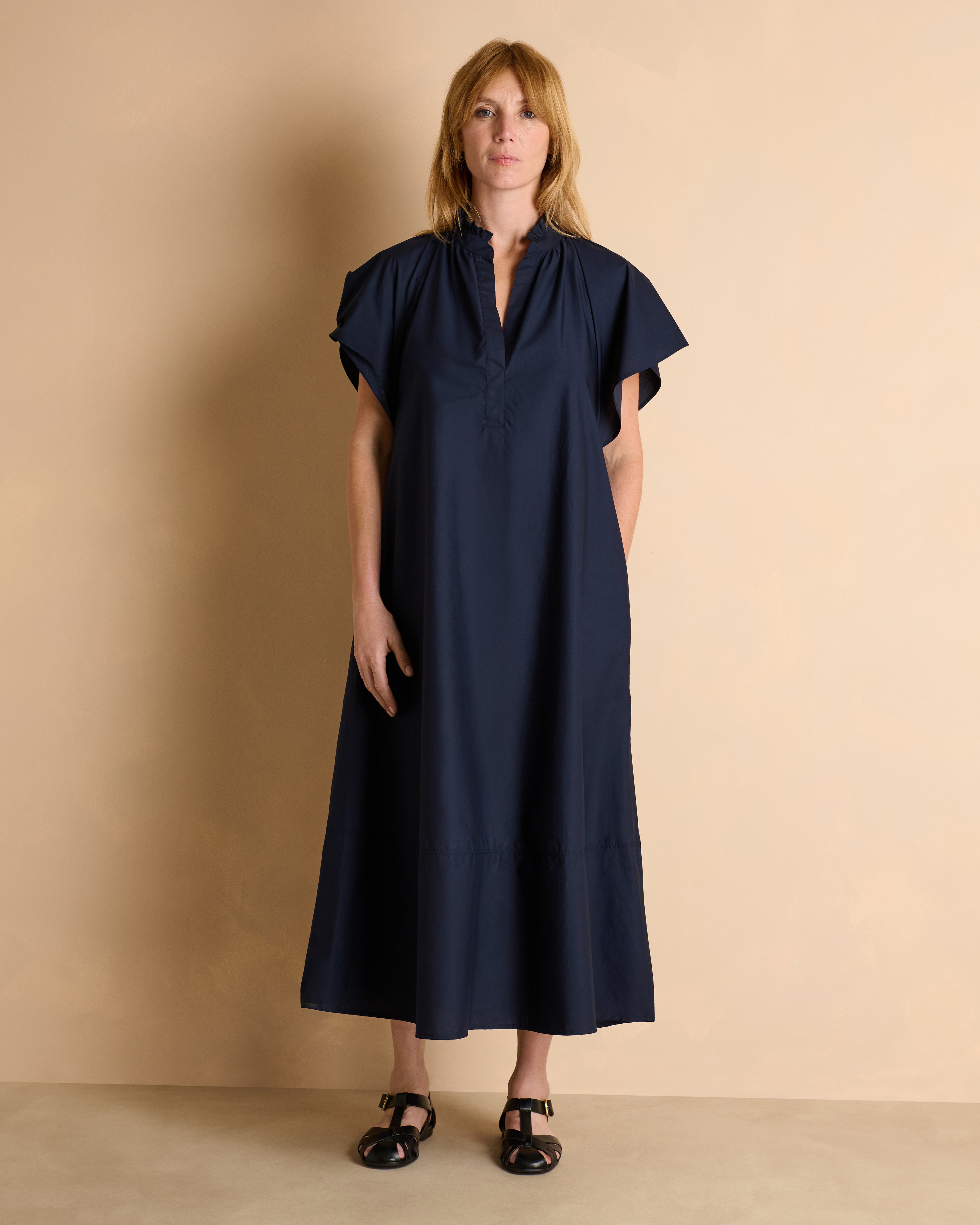 Robe longue bleu marine à manches papillon ROSARIO/13340/317