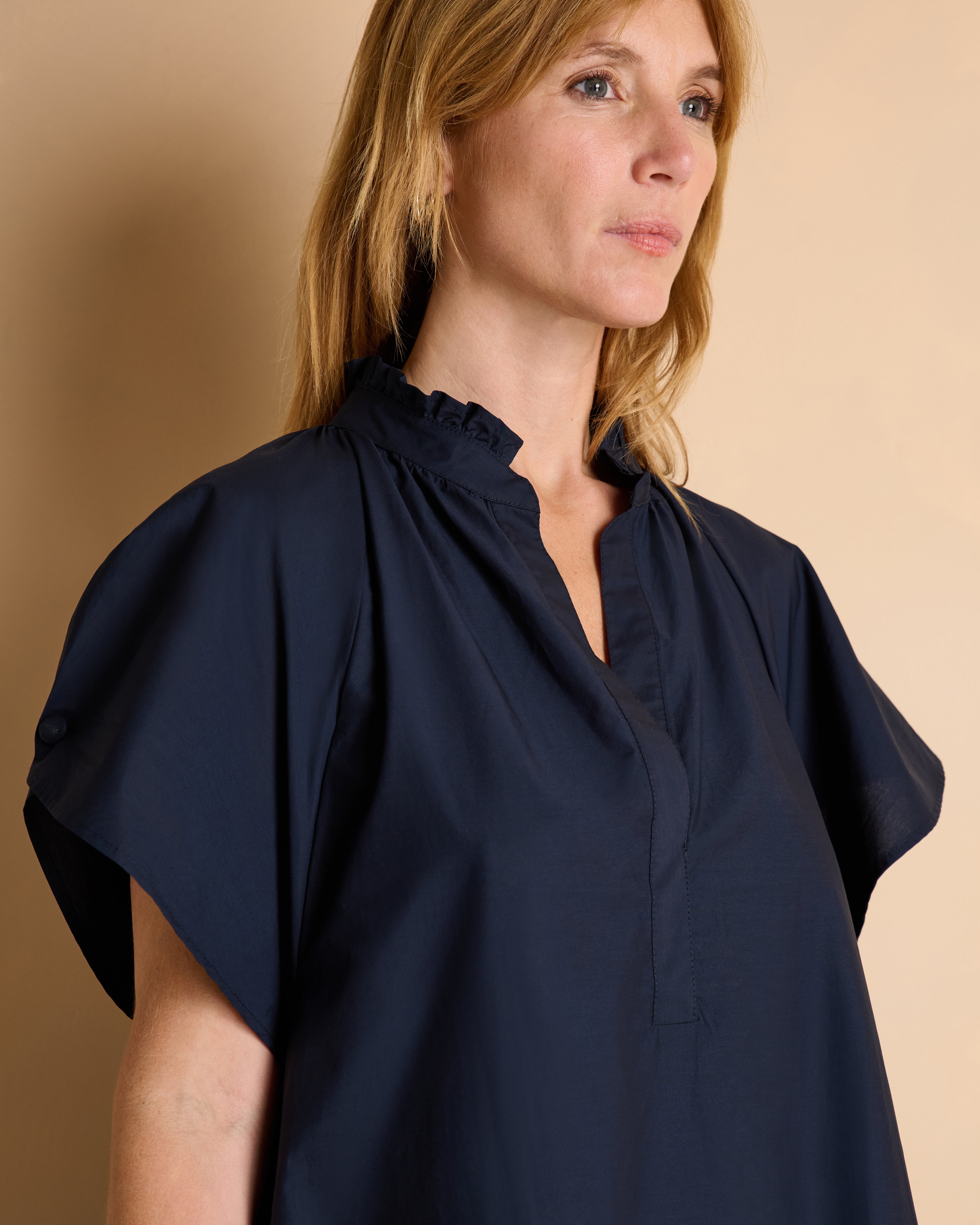 Robe longue bleu marine à manches papillon ROSARIO/13340/317