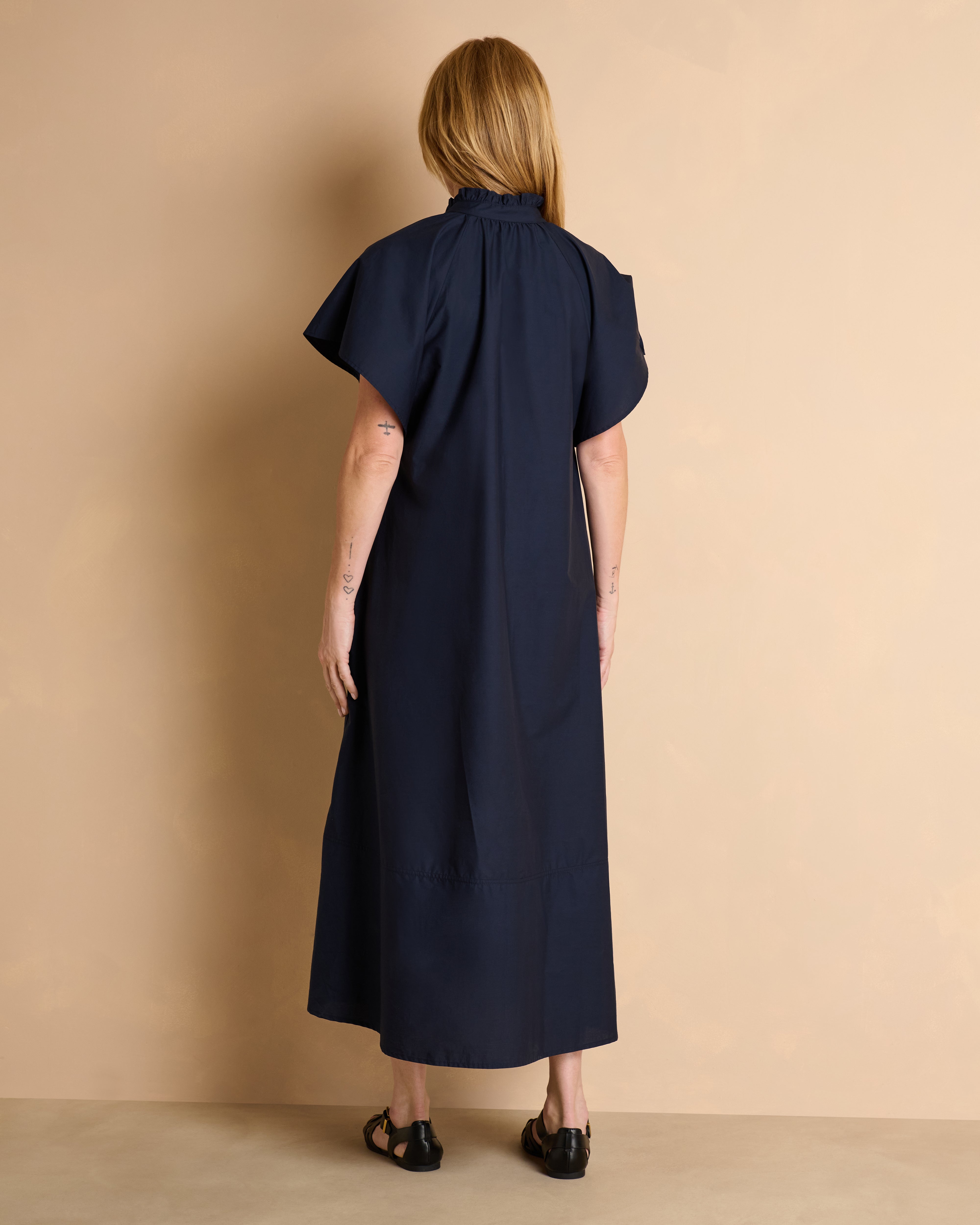 Robe longue bleu marine à manches papillon ROSARIO/13340/317