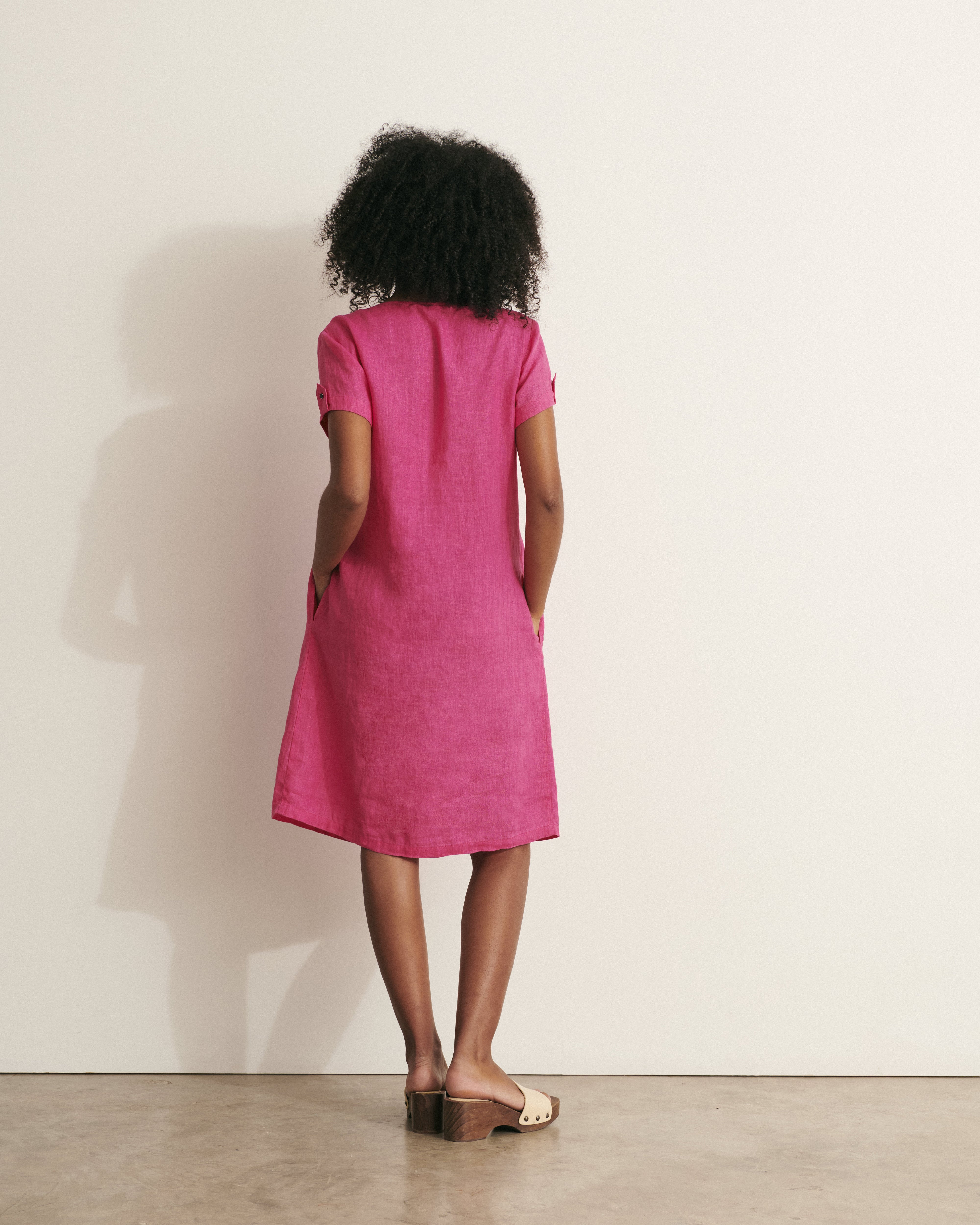 robe longueur genou en lin lavé rose