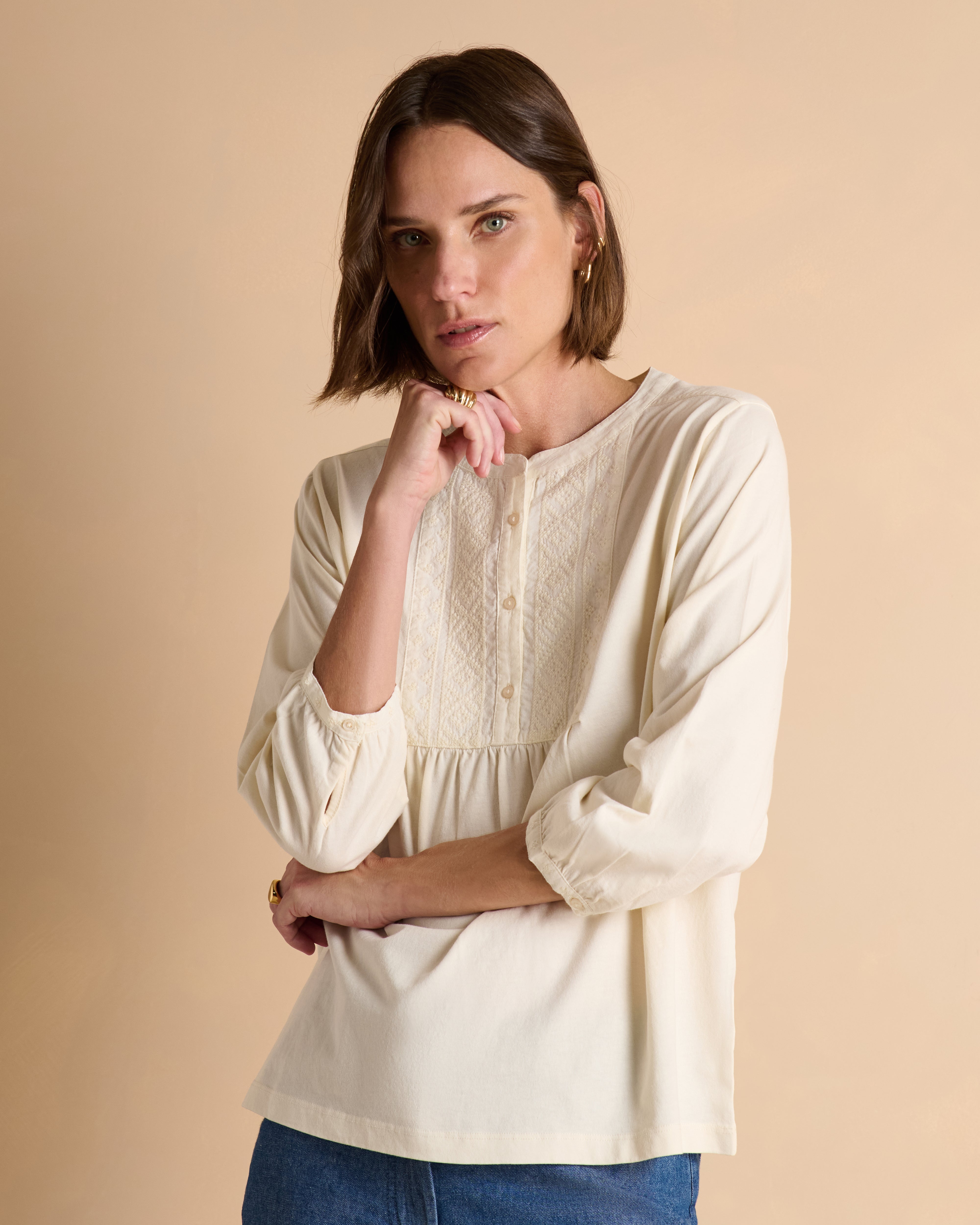 Blouse brodée blanc cassé TASMANIE/13342/003
