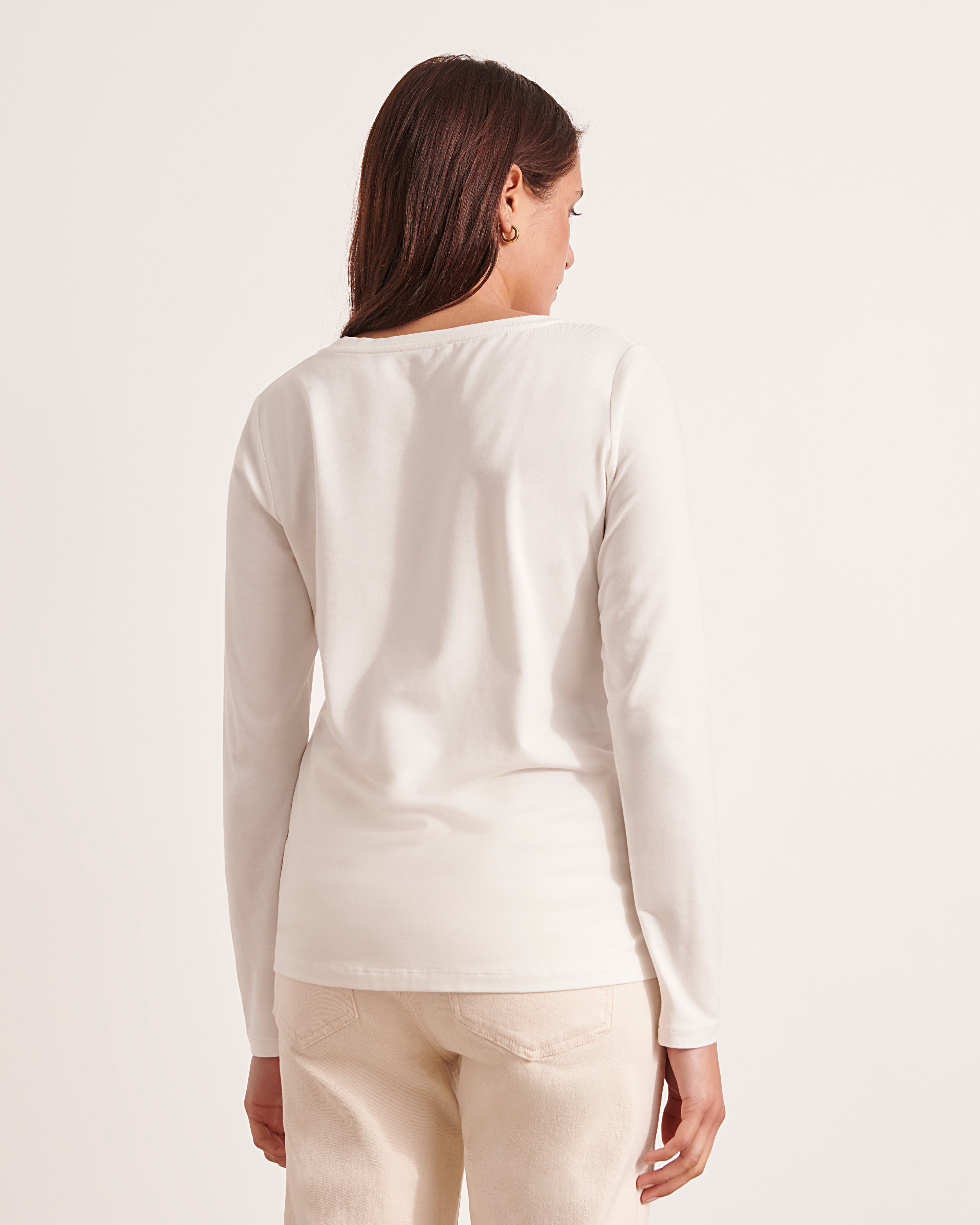 tee-shirt blanc manches longues en coton et modal stretch