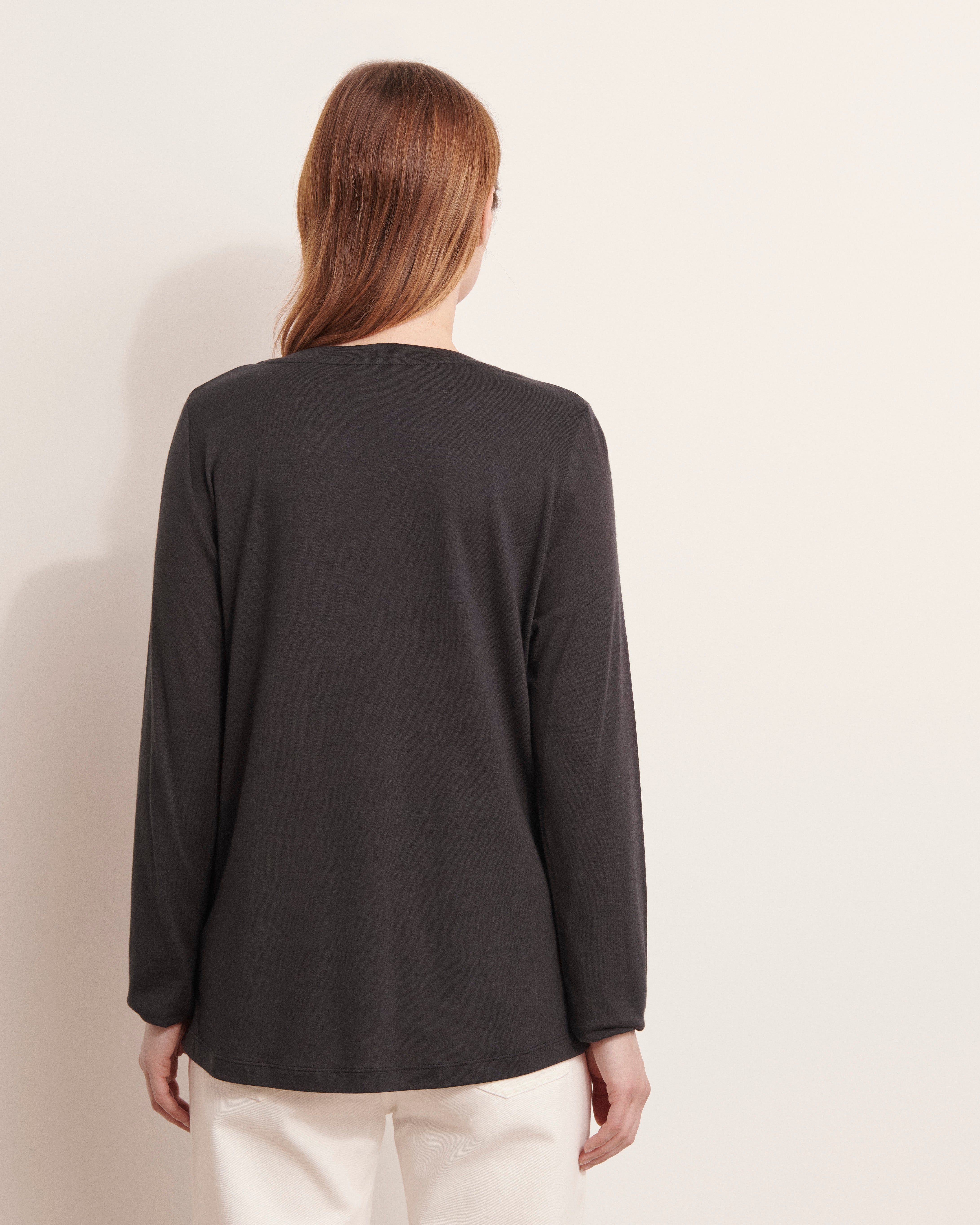 Tee-shirt col rond noir en coton et cachemire