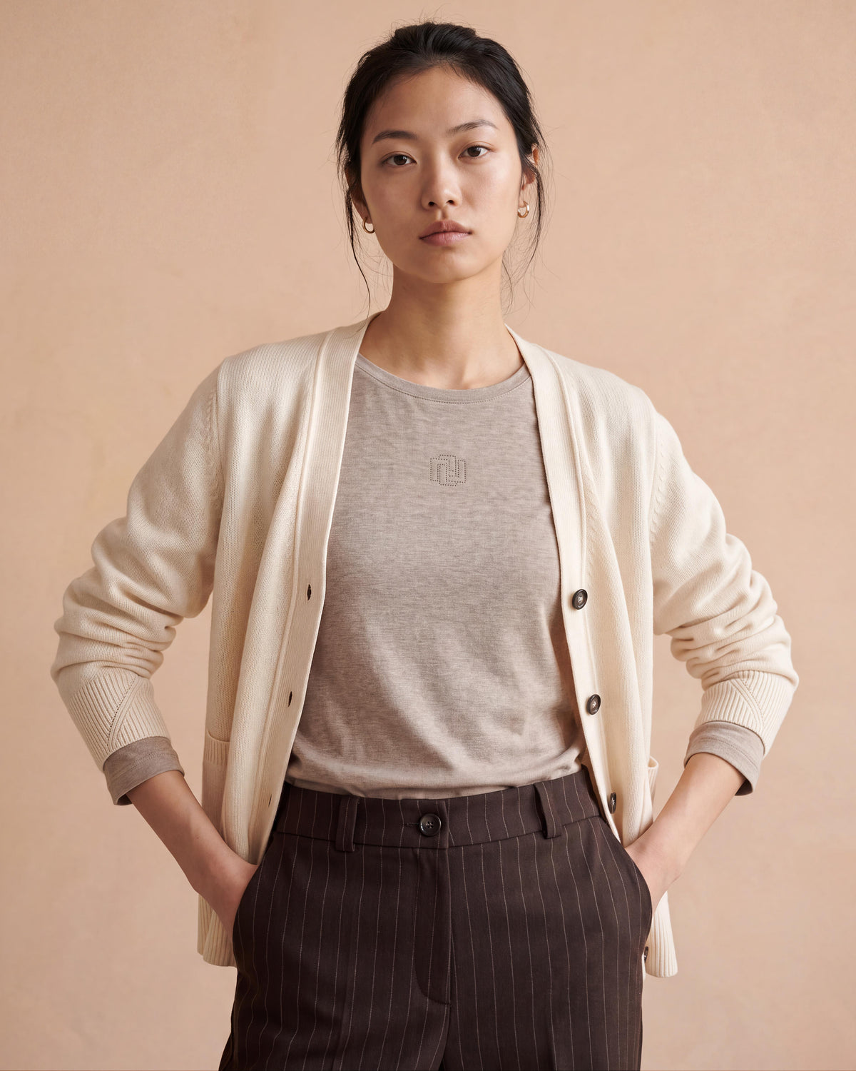 Tee-shirt beige encolure ronde manches longues TOUCH14/14121/022